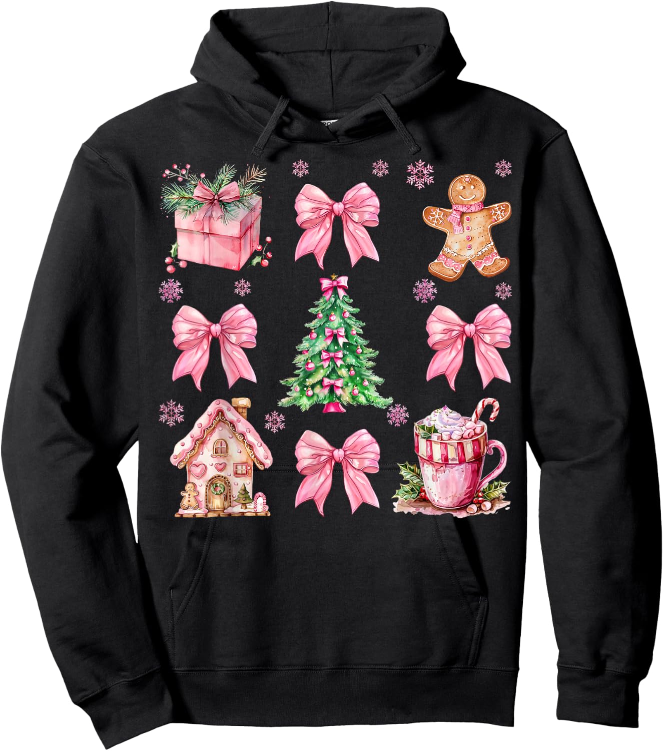 Christmas Coquette Bow Pink Gingerbread Xmas Girls Holiday Hoodie - Hoodie | Black