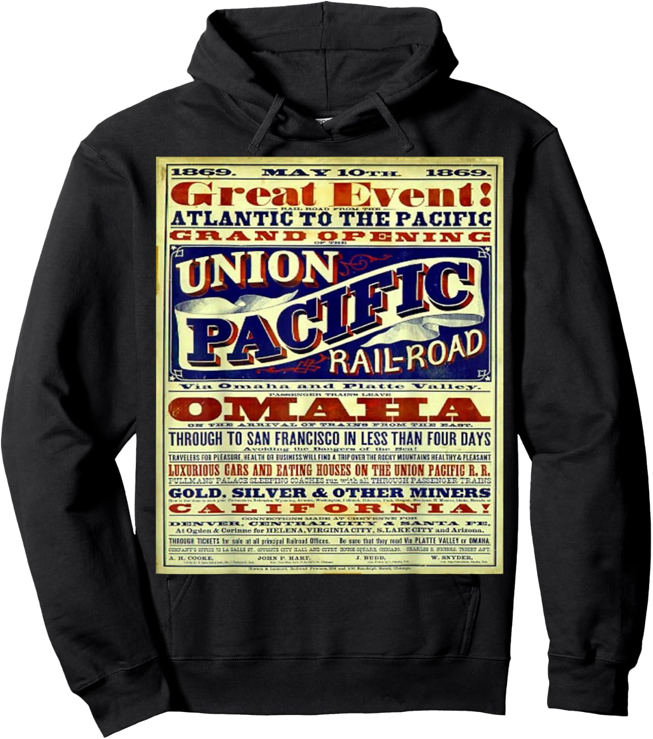 Wild West, Union Pacific Railroad, historic treasure t shirt Hoodie - Hoodie | Black