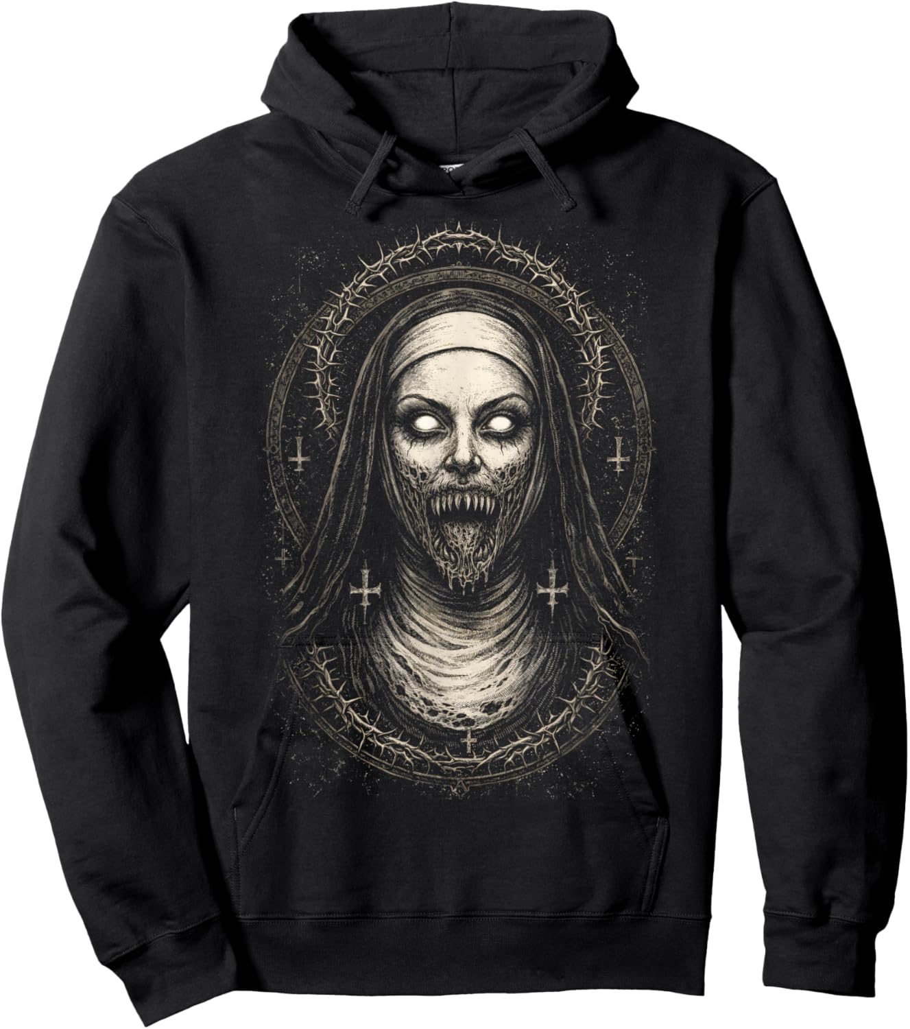 Creepy Dark Nun Horror Gothic Unholy Aesthetic Demon Hoodie - Hoodie | Black