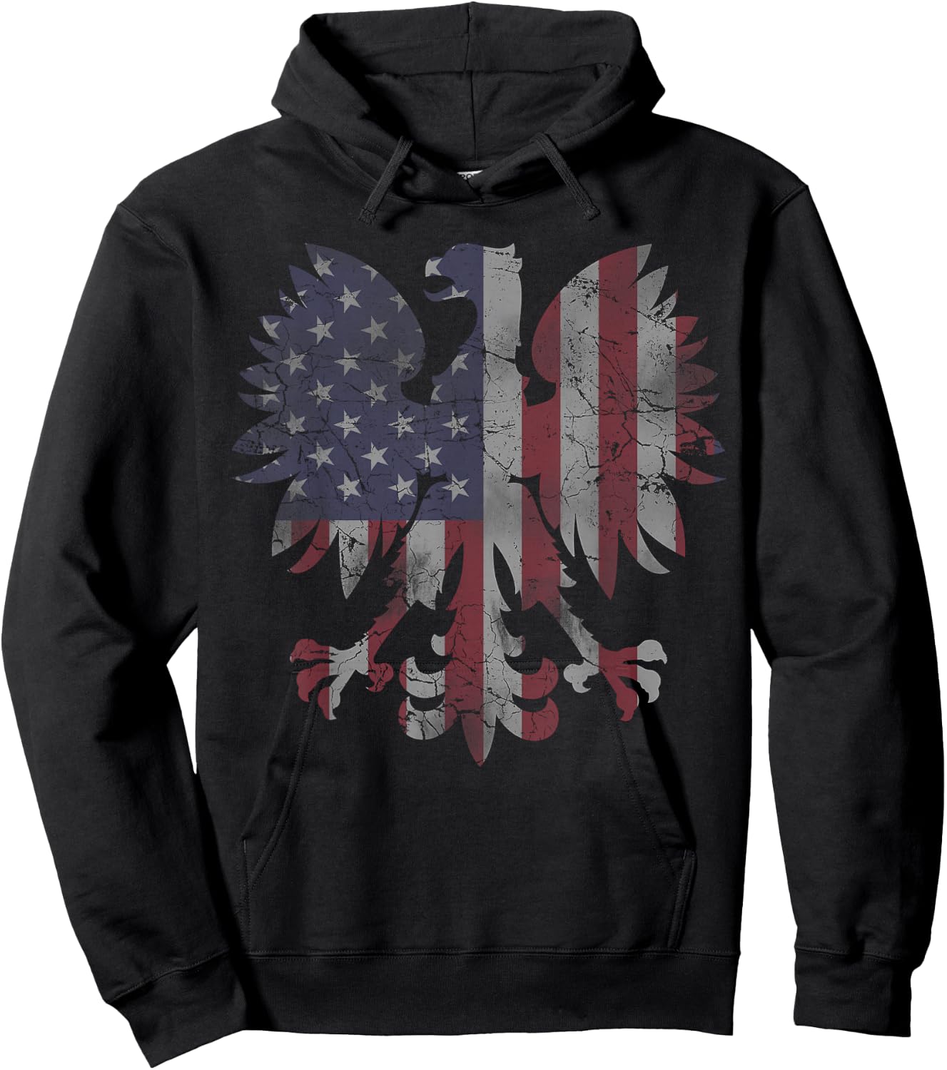 Retro Fade Polish American Flag Eagle Heritage Men Women Hoodie - Hoodie | Black