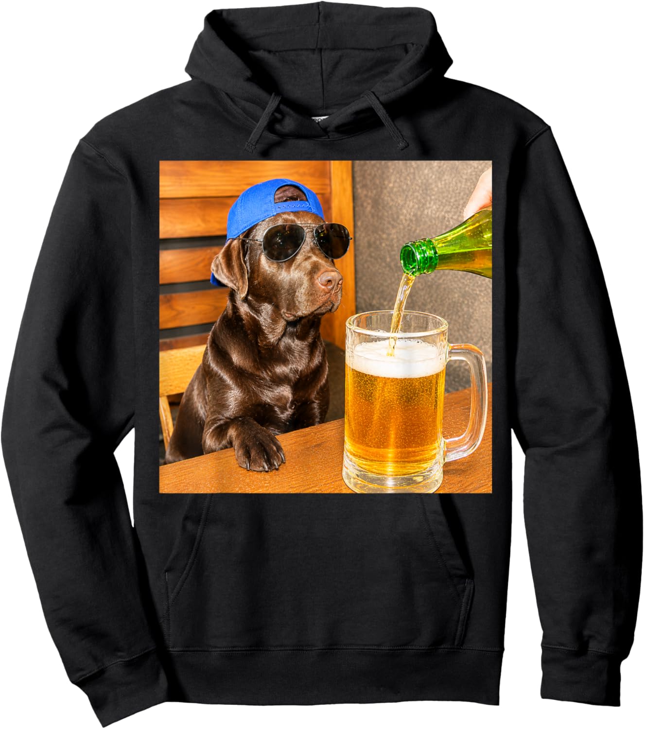 Chocolate Lab Drinking Beer Funny Dog Meme Art Hoodie - Hoodie | Black
