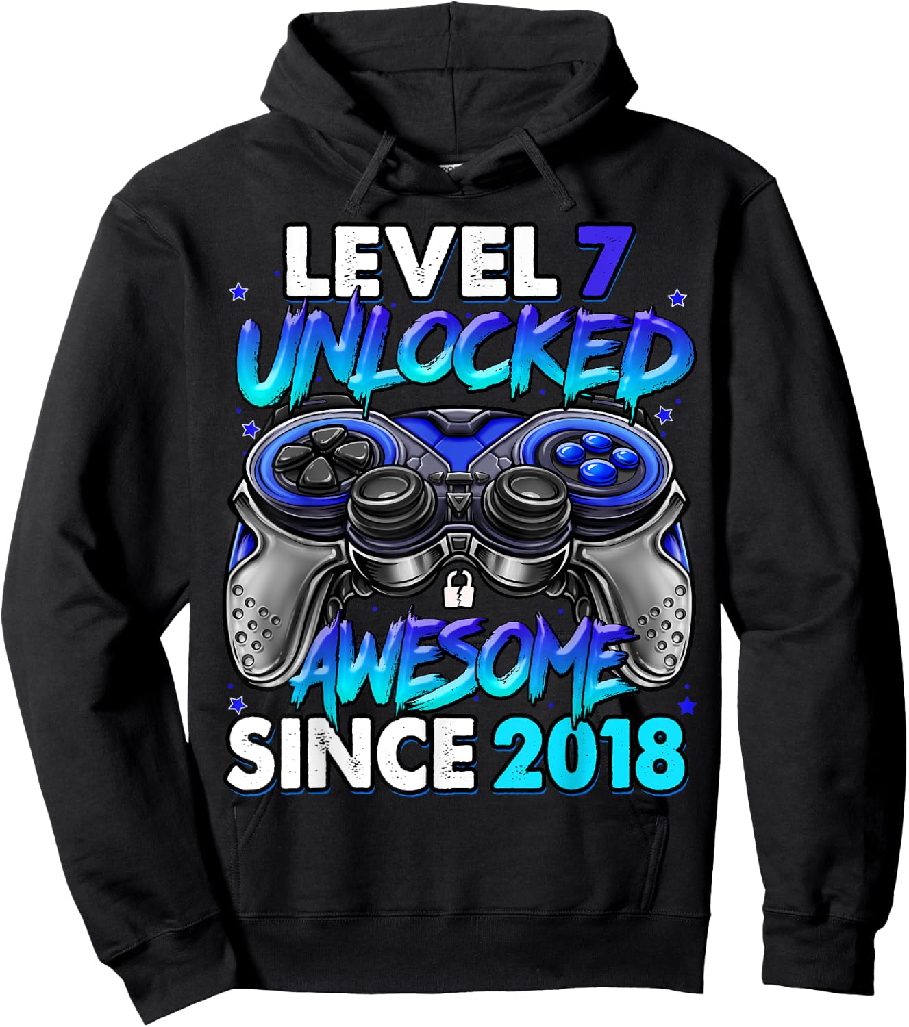 Level 7 Unlocked Awesome Since 2018 7th Birthday Gaming Hoodie - Hoodie | Black