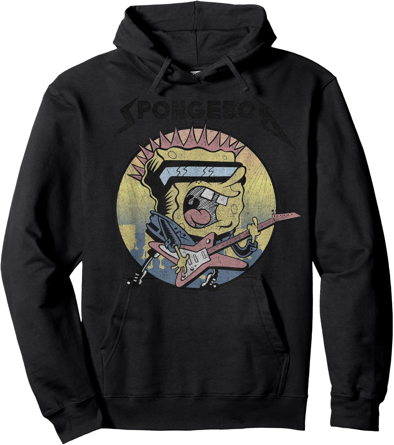 SpongeBob SquarePants Heavy Metal Rock Short Sleeve Hoodie - Hoodie | Black