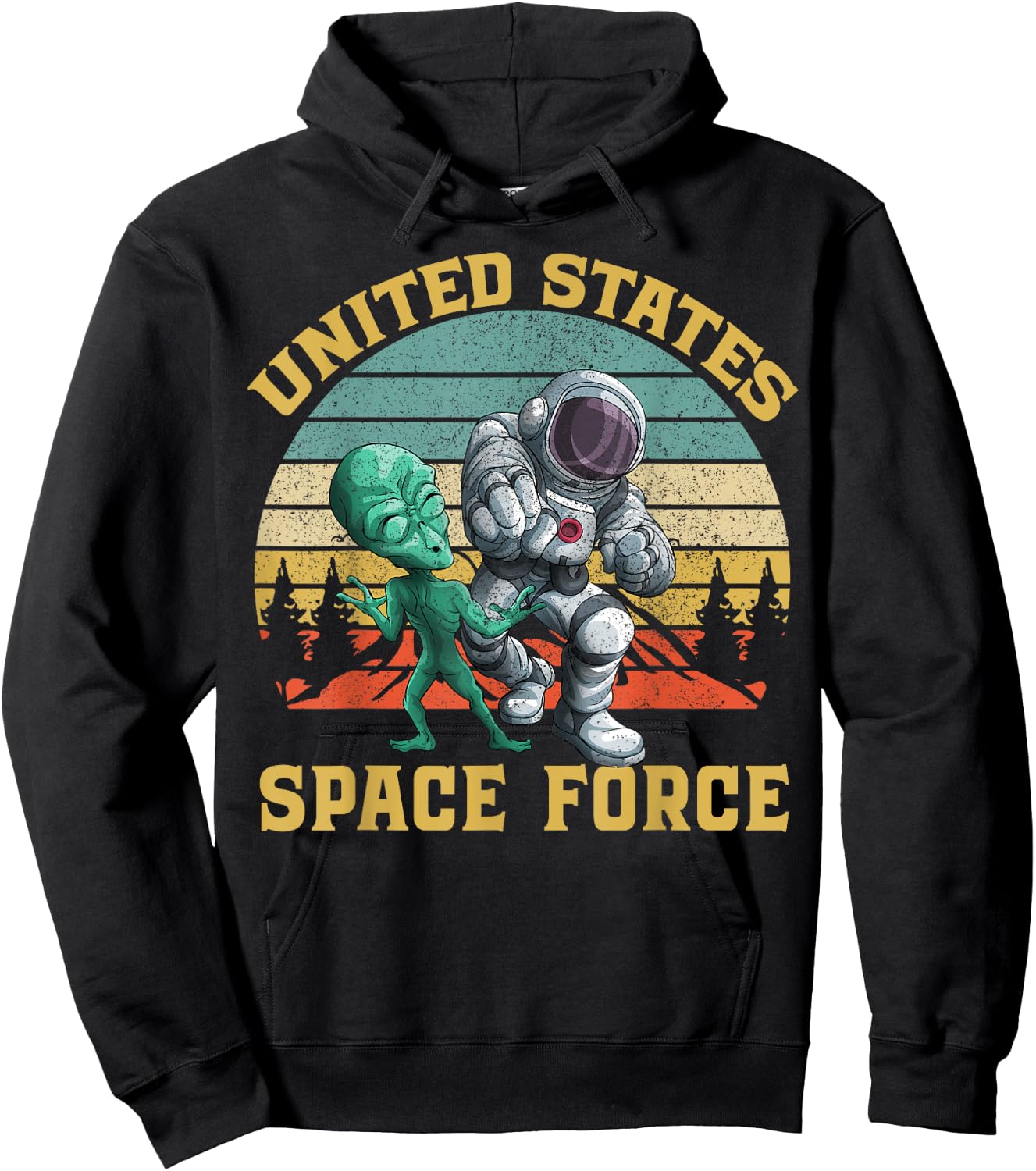Retro US Space Force Graphic Vintage Sunset Alien Punch Gift Hoodie - Hoodie | Black