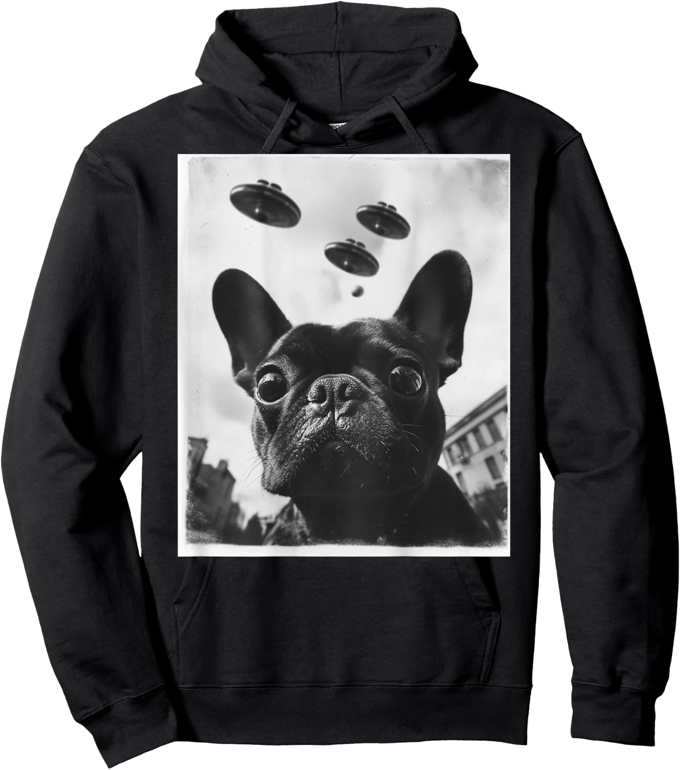 Funny graphic French Bulldog Frenchie UFO Alien Funny weird Hoodie - Hoodie | Black