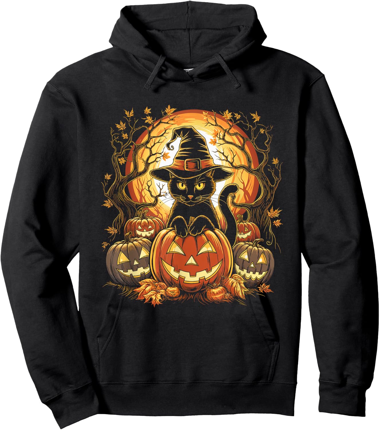 Halloween Black Cat Pumpkin Witch Cat Scary Halloween Hoodie - Hoodie | Black