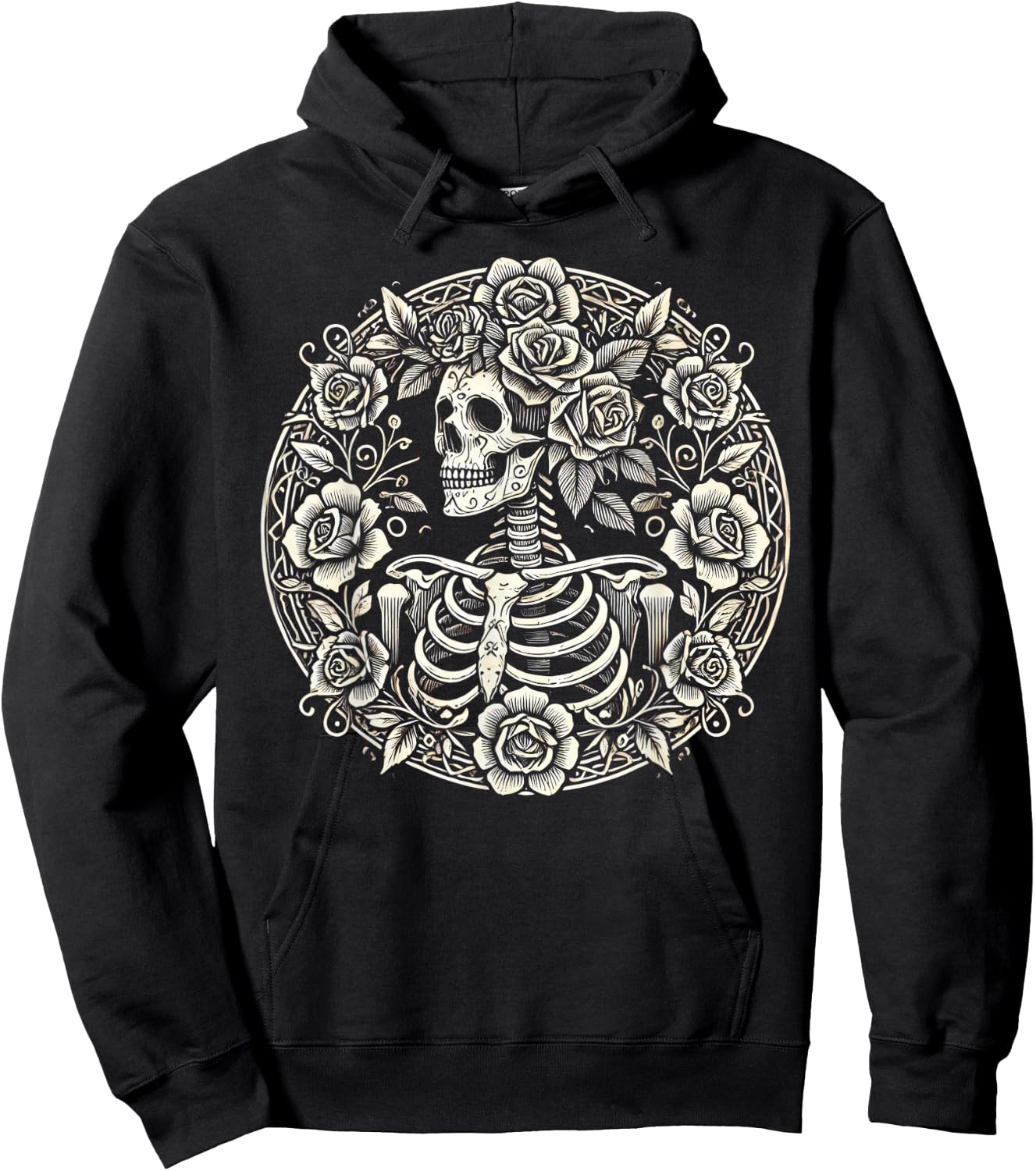 Floral Skeleton Flowers Goth Occult Death Dark Aesthetic Hoodie - Hoodie | Black