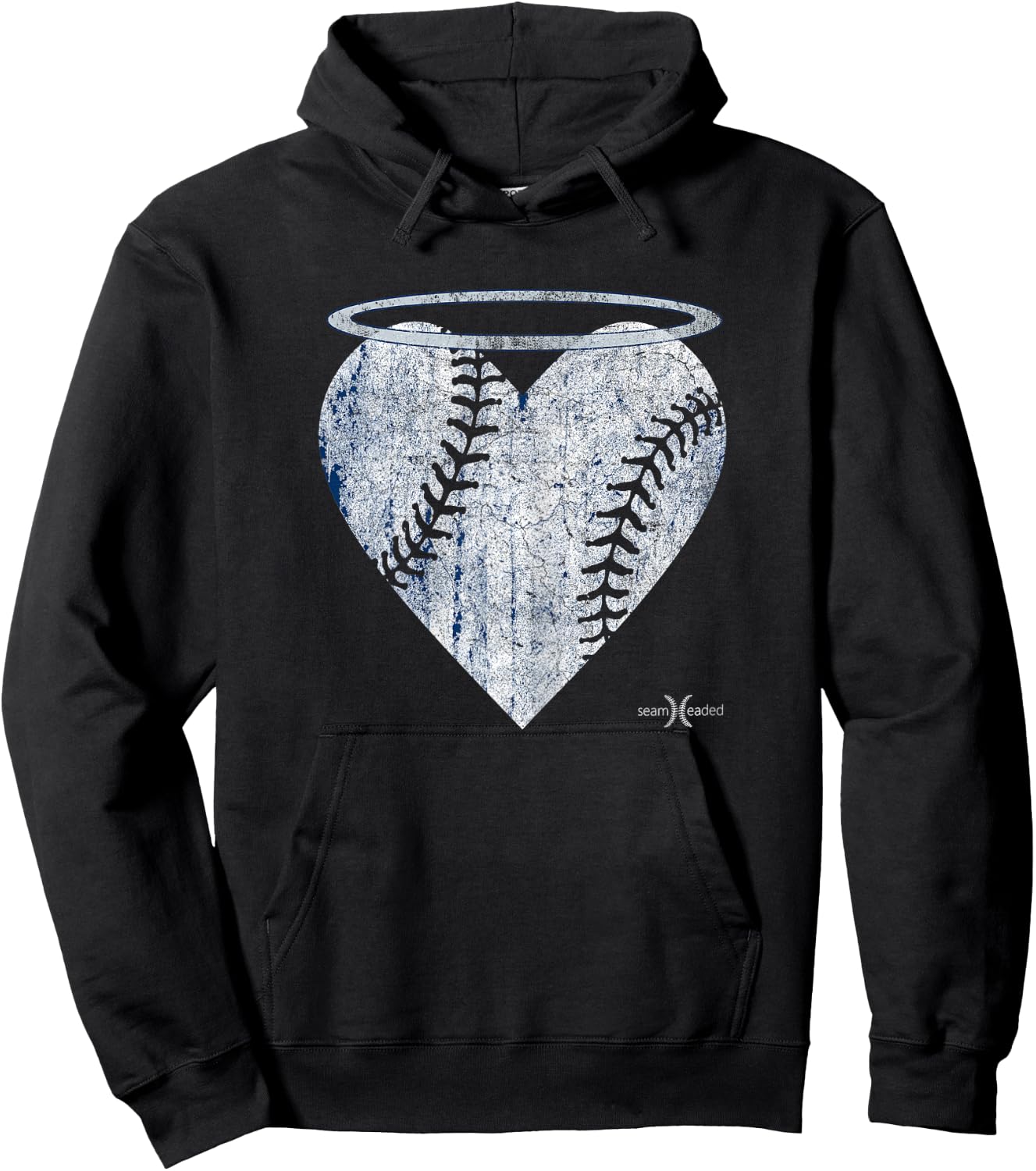 Vintage Angel Baseball Heart with Halo Hoodie - Hoodie | Black
