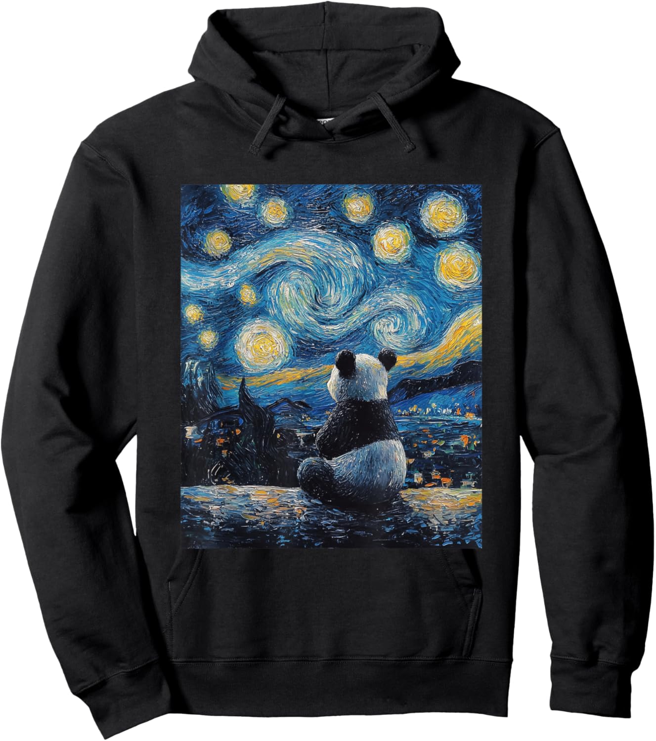 Cute Panda Bear - Van Gogh Style - Starry Night Graphic Hoodie - Hoodie | Black