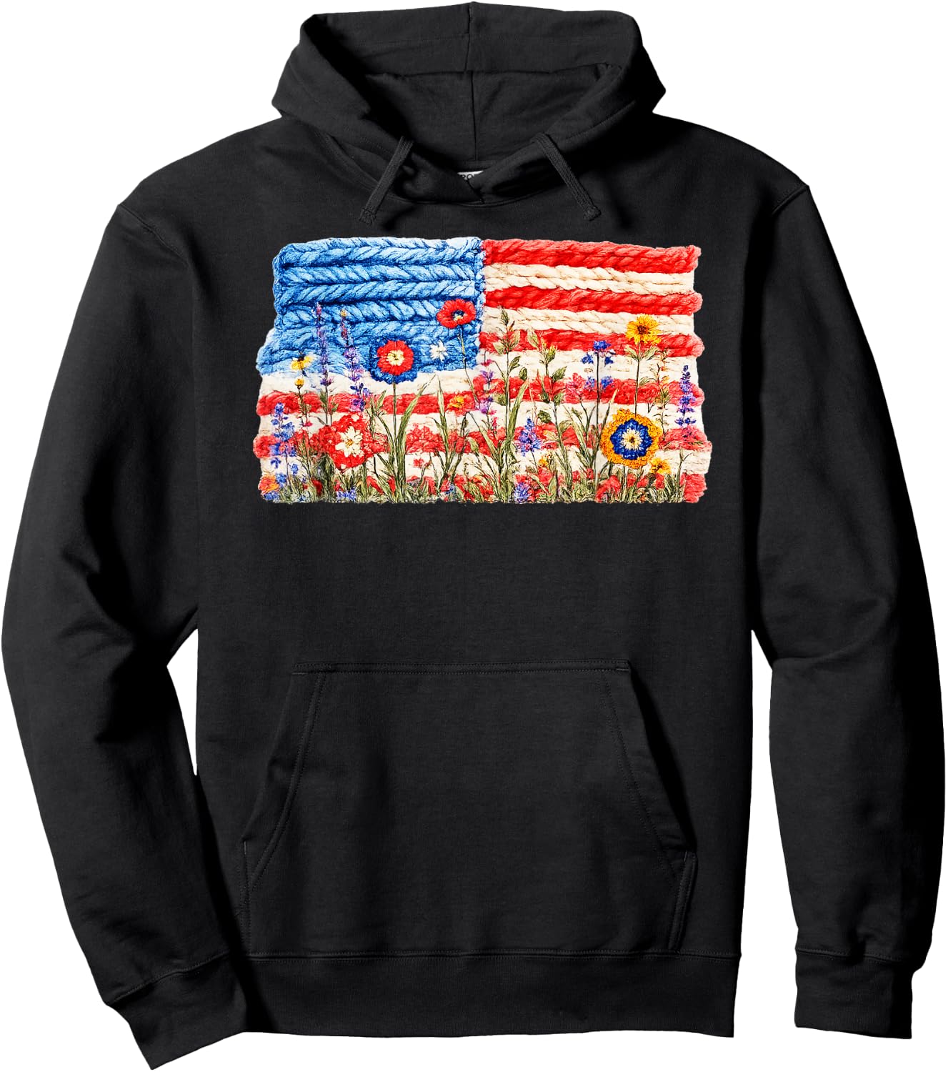 Flowers Stripes Skeins Funny Crochet USA Flag Wildflowers Hoodie - Hoodie | Black