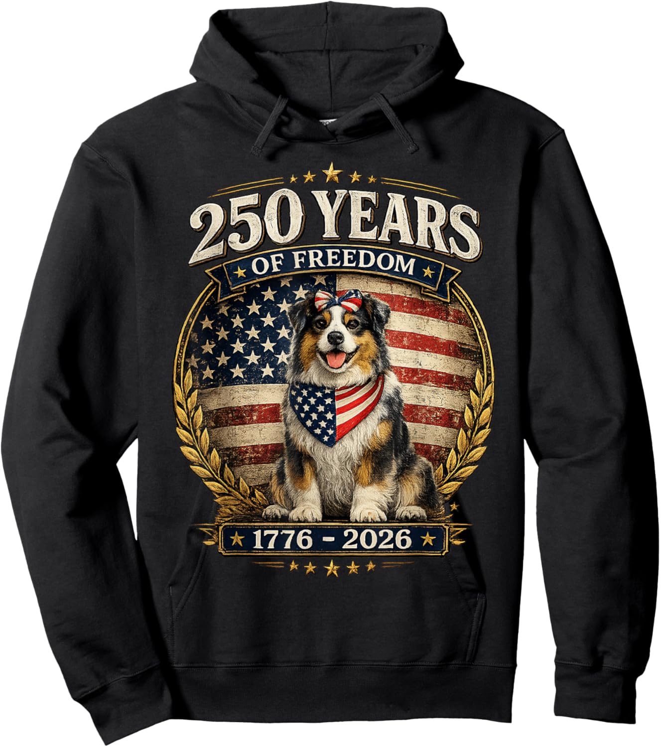 250 Years America Anniversary Australian Shepherd Hoodie - Hoodie | Black