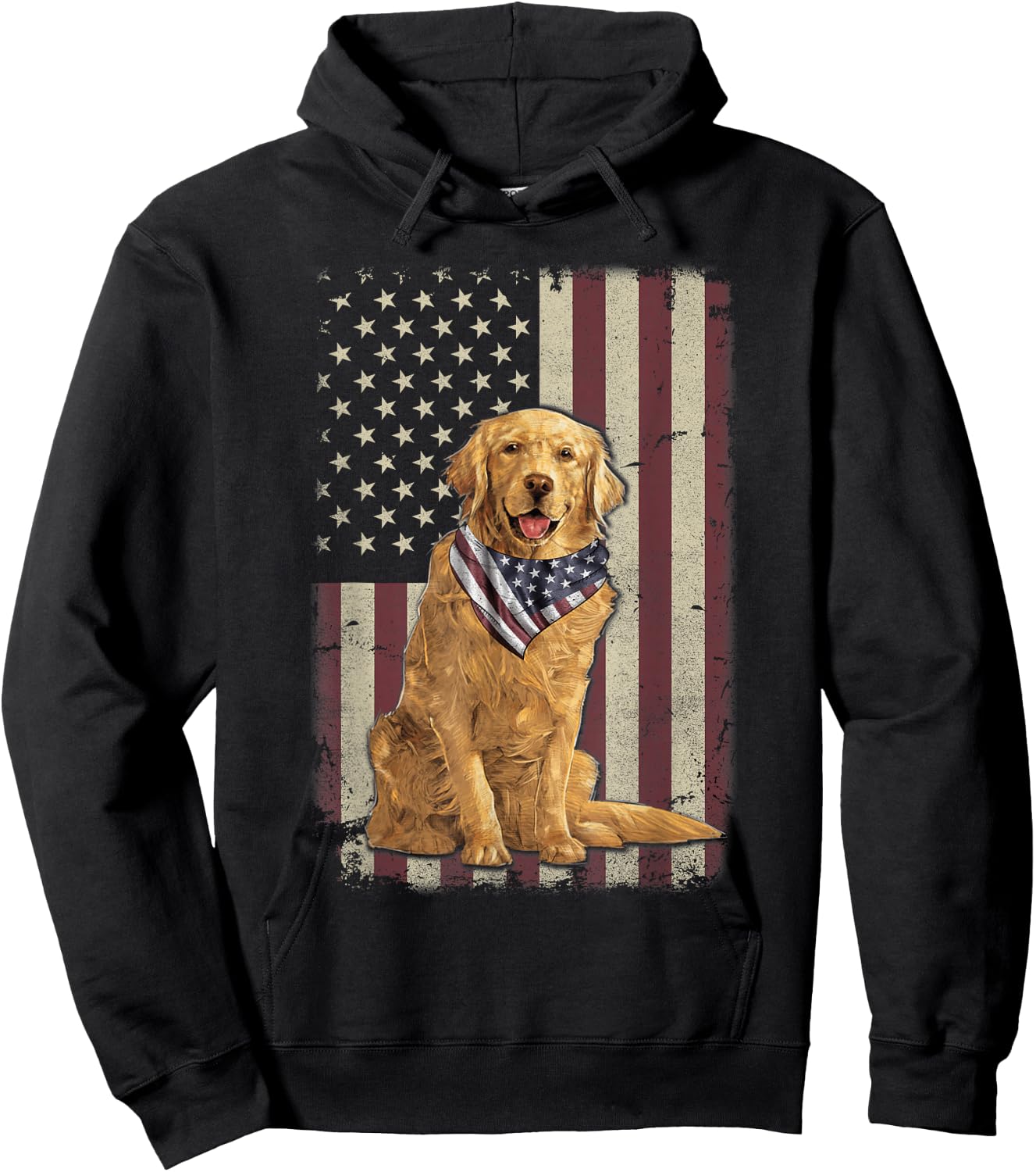 Golden Retriever American Flag Bandana 4th of July Hoodie - Hoodie | Black