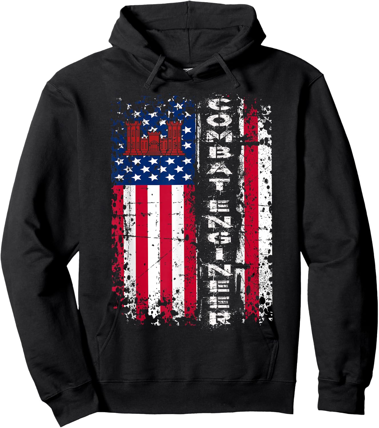 Combat Engineer Distressed American Flag - U.S. Military Hoodie - Hoodie | Black