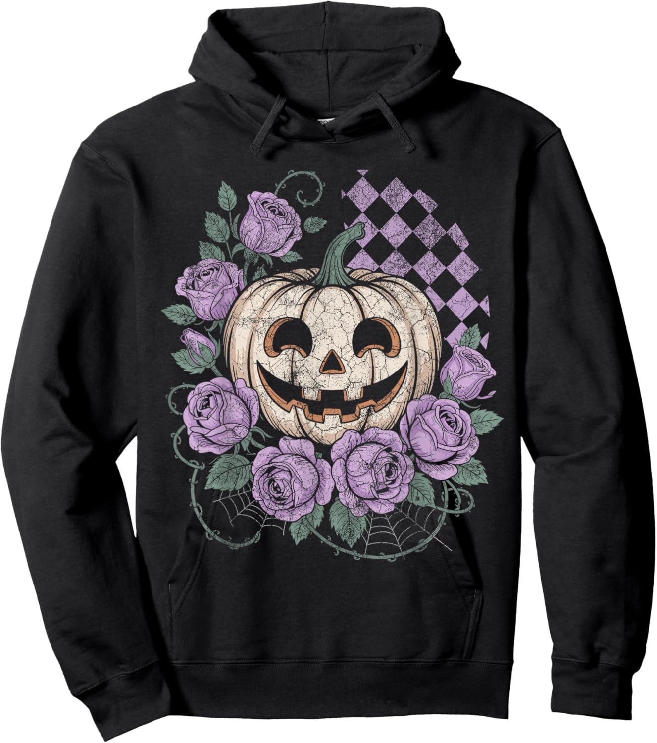 Pumpkin with Purple Roses Pastel Gothic Halloween Hoodie - Hoodie | Black