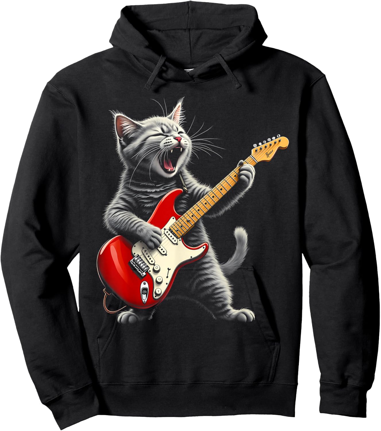 Funny Rock Star Cat Playing Guitar Hoodie - Hoodie | Black