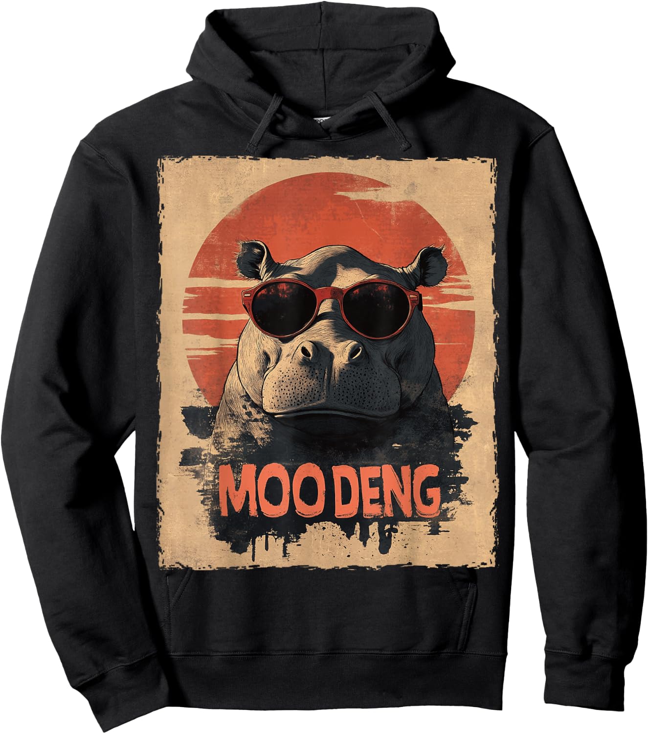 Baby Hippo Moo Deng Sunglasess Vintage Retro Hoodie - Hoodie | Black
