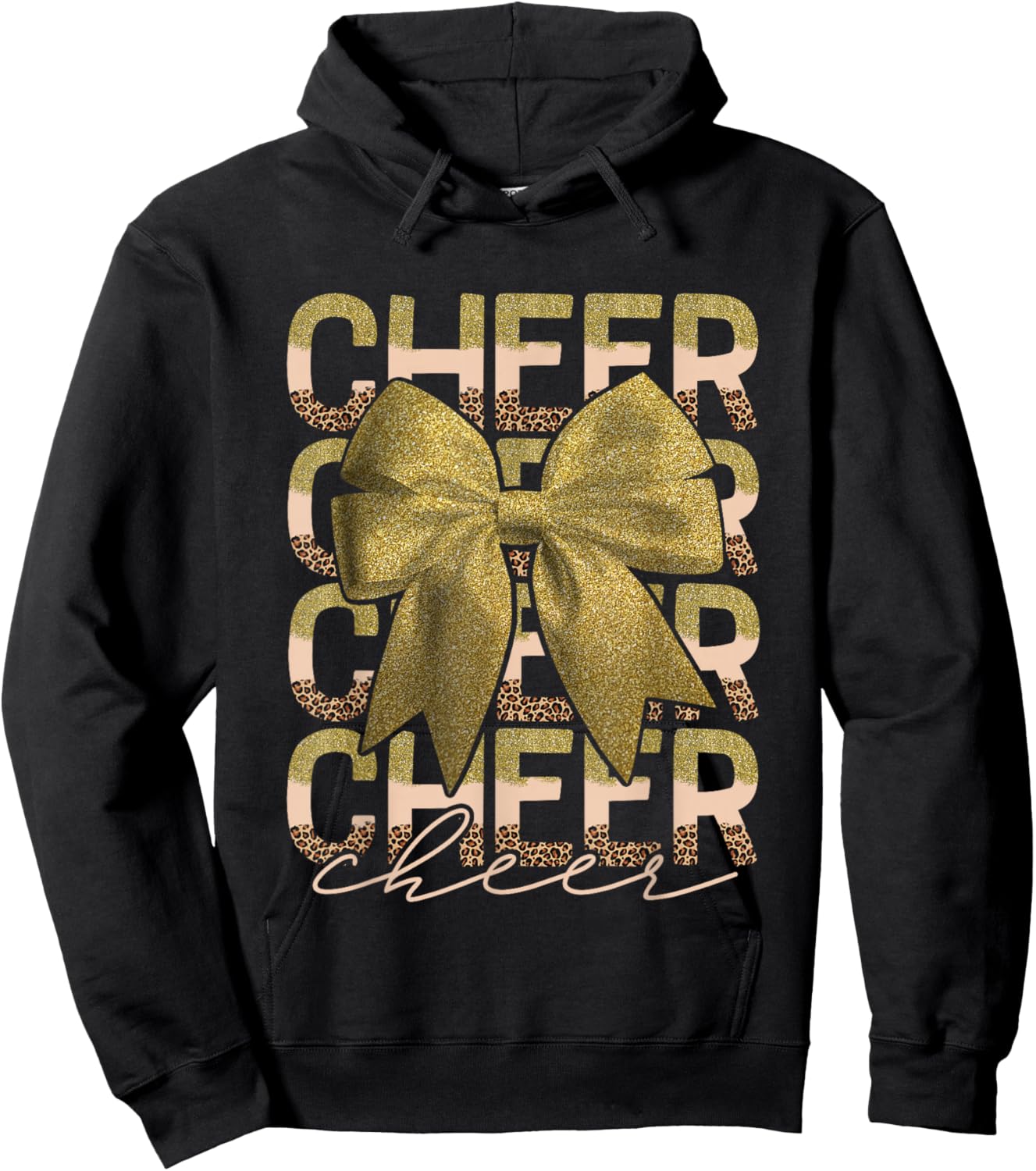 Coquette Cheer Bow Sport Cheerleader Cheerleading Leopard Hoodie - Hoodie | Black