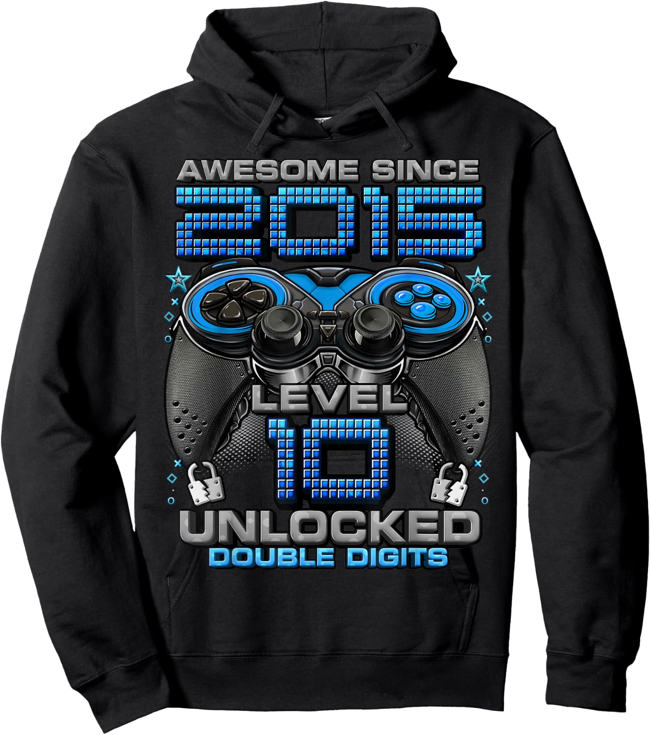 Level 10 Unlocked Awesome Since 2015 10th Birthday Gaming Hoodie - Hoodie | Black