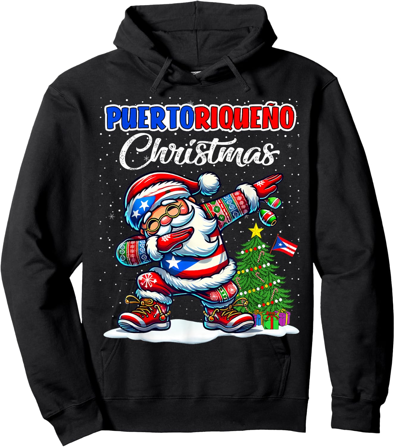 Puerto Rico Dabbing Santa Christmas Puerto Rico Flag for Hoodie - Hoodie | Black