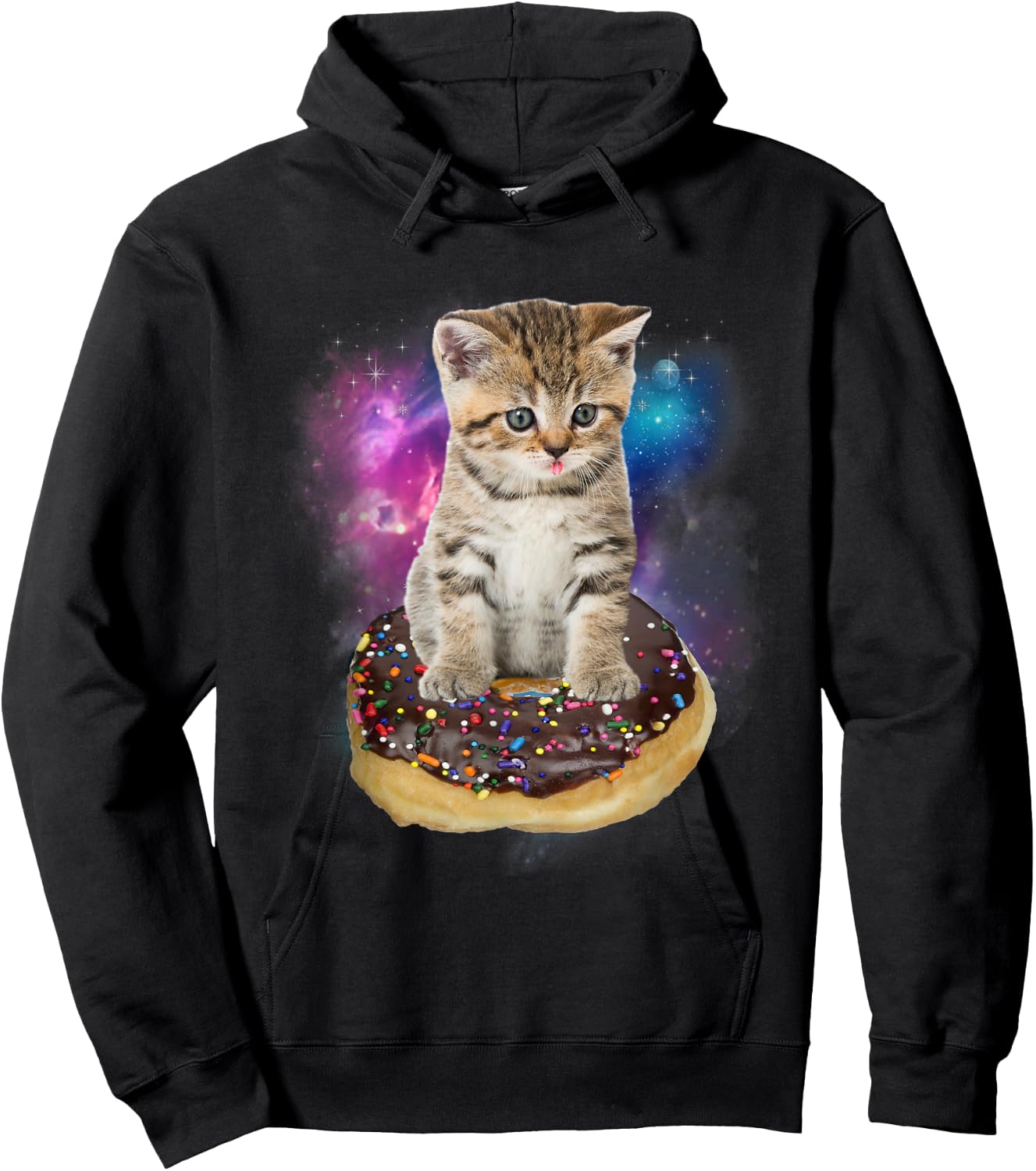 Space Donut Cat Shirt | Flying Kitty Galaxy T Shirt Women Kids Hoodie - Hoodie | Black