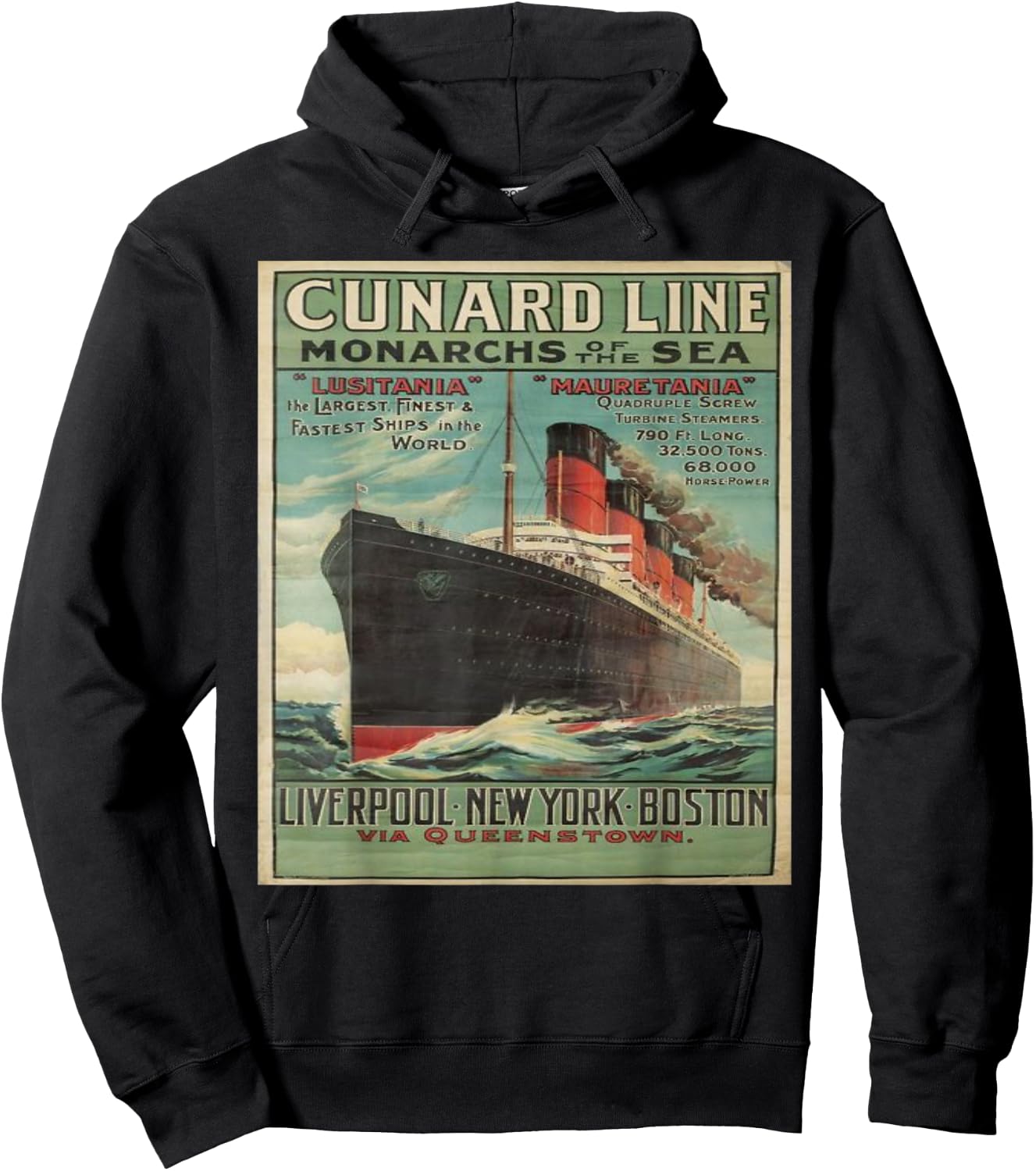 Vintage Cunard Line Poster Cruise Line Ship Hoodie - Hoodie | Black