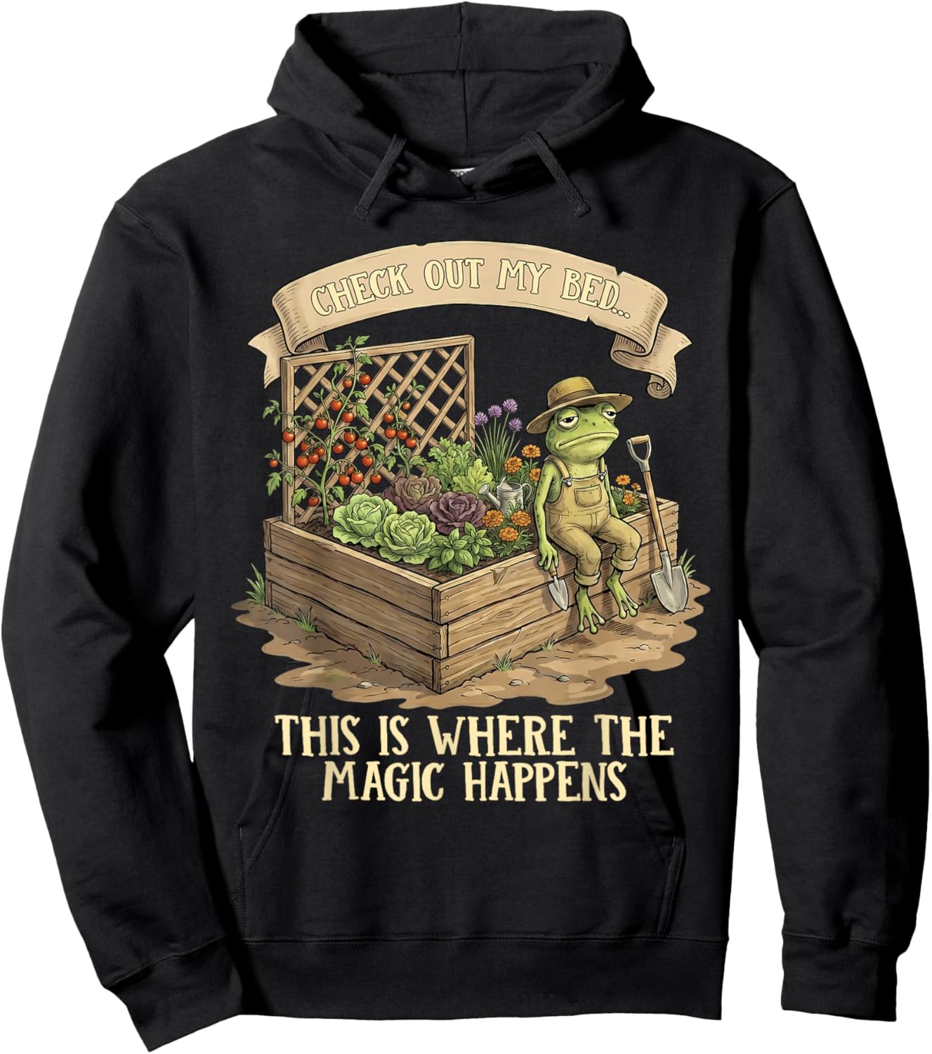 Humor Quote Check Out My Bed Magic Happens Gardener Frog Hoodie - Hoodie | Black