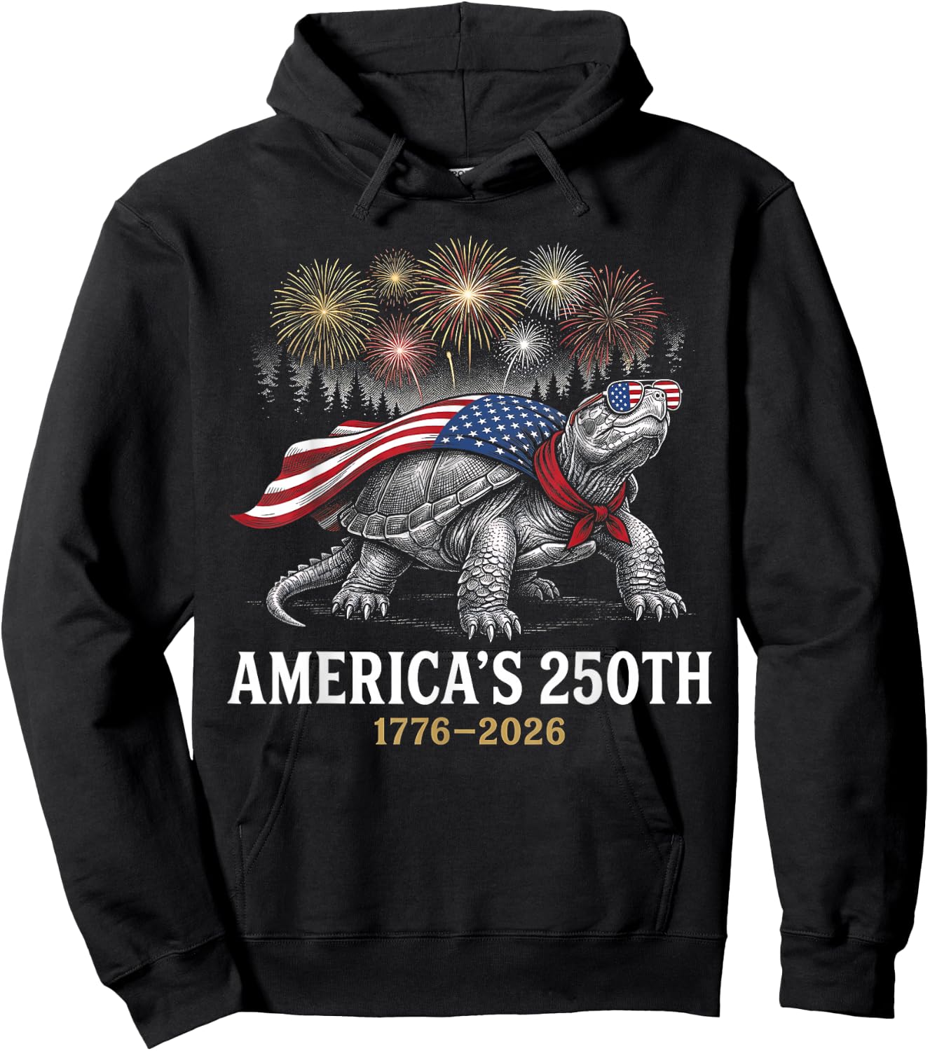 250 America Years 1776 2026 Turtle USA Flag 250th Birthday Hoodie - Hoodie | Black