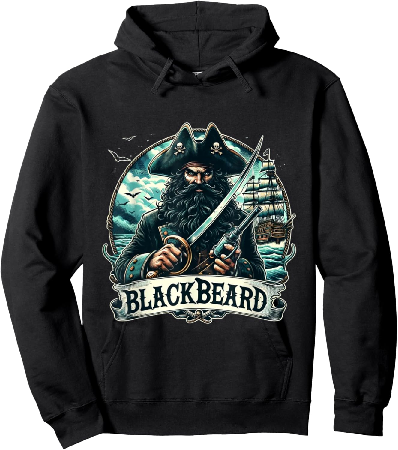 Blackbeard the Pirate youth or adult Hoodie - Hoodie | Black