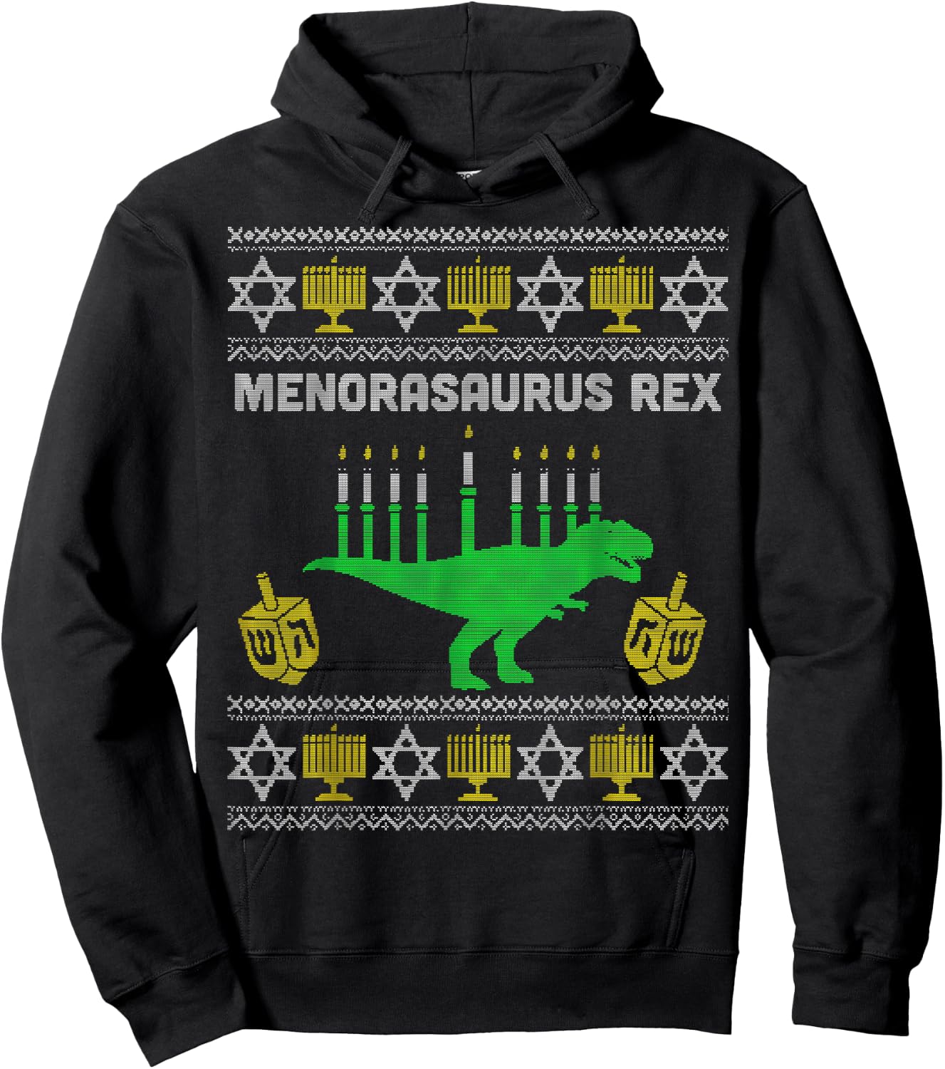 Menorasaurus Rex Shirt Kids Hanukkah, Jewish Chanukah Gift Hoodie - Hoodie | Black