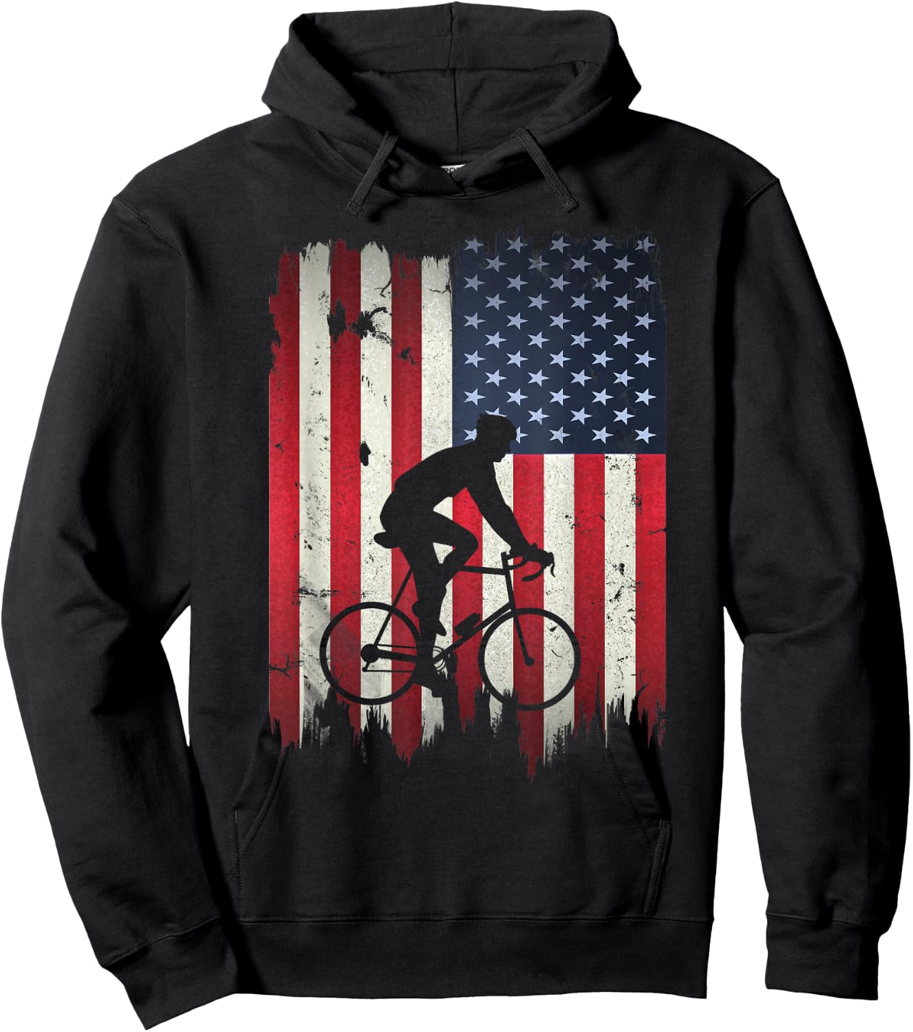 Biking USA American Flag 4th of July Bike Gift Bicycle Hoodie - Hoodie | Black
