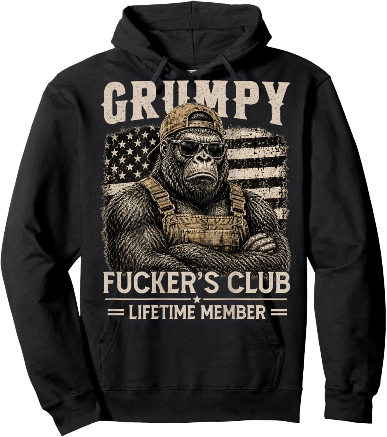 (ON Back) Grumpy Fuckers Club Lifetime Member Bigfoot Monkey Hoodie - Hoodie | Black