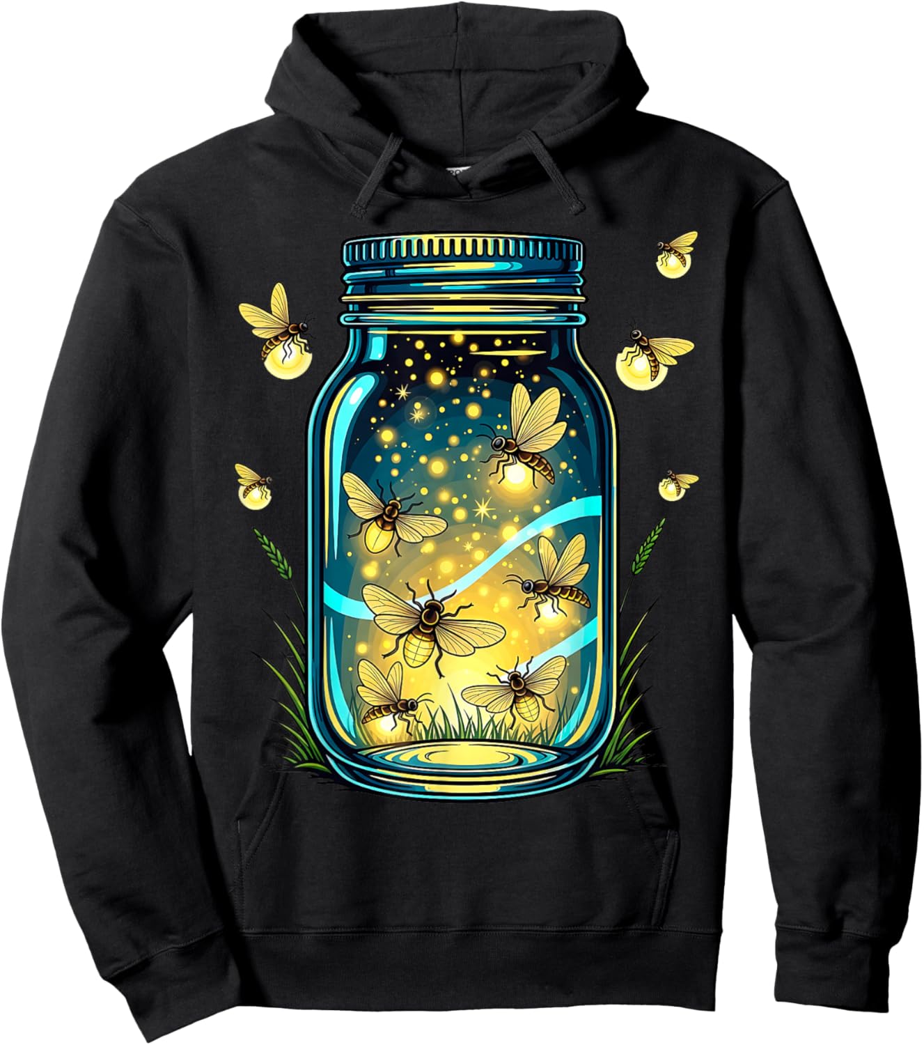 Glowing Fireflies in Jar Hoodie - Hoodie | Black