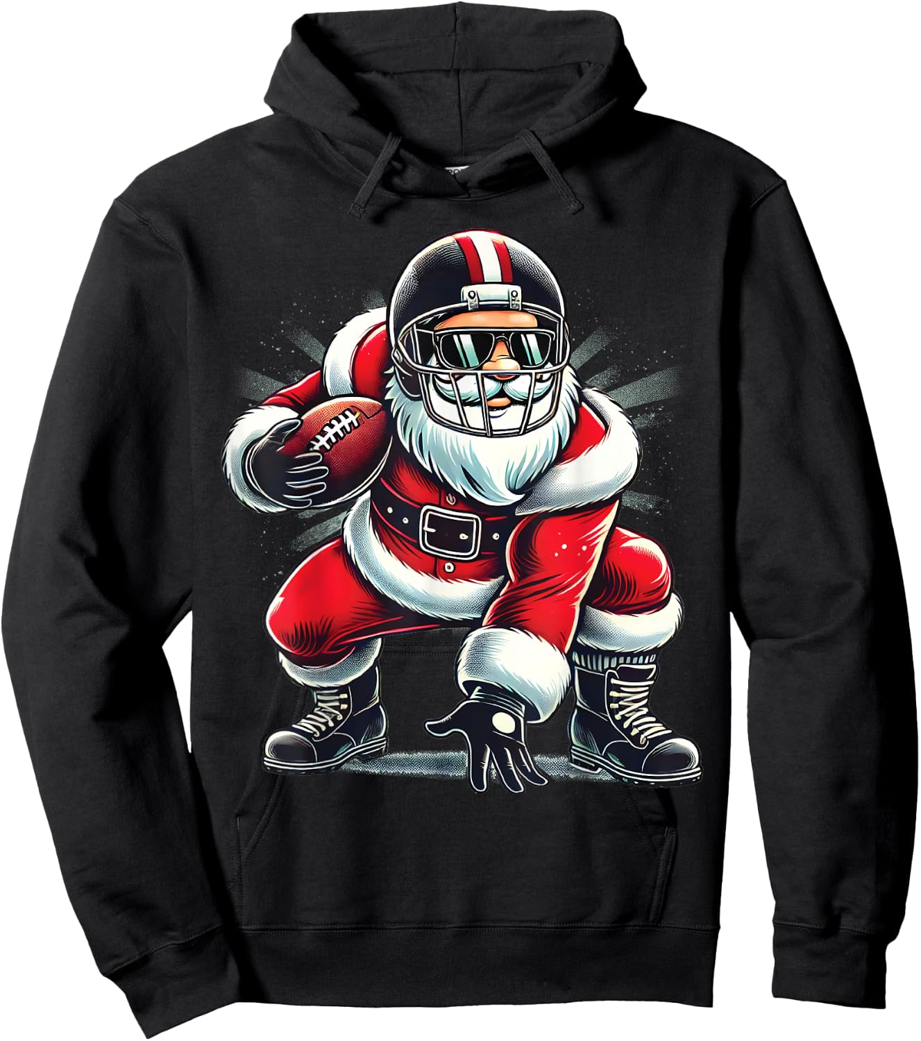 Christmas Santa Claus Football Lineman Quarterback Boys Kids Hoodie - Hoodie | Black