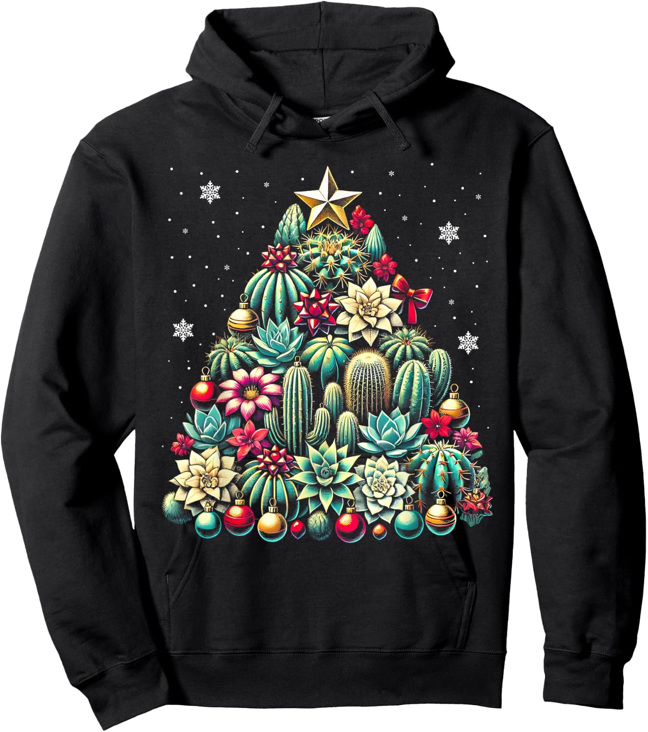 Succulent Christmas Tree Cactus Gardener Xmas - Adult, Black, Small, Short Sleeve, Modern Humorous, Holiday, Christmas Hoodie - Hoodie | Black