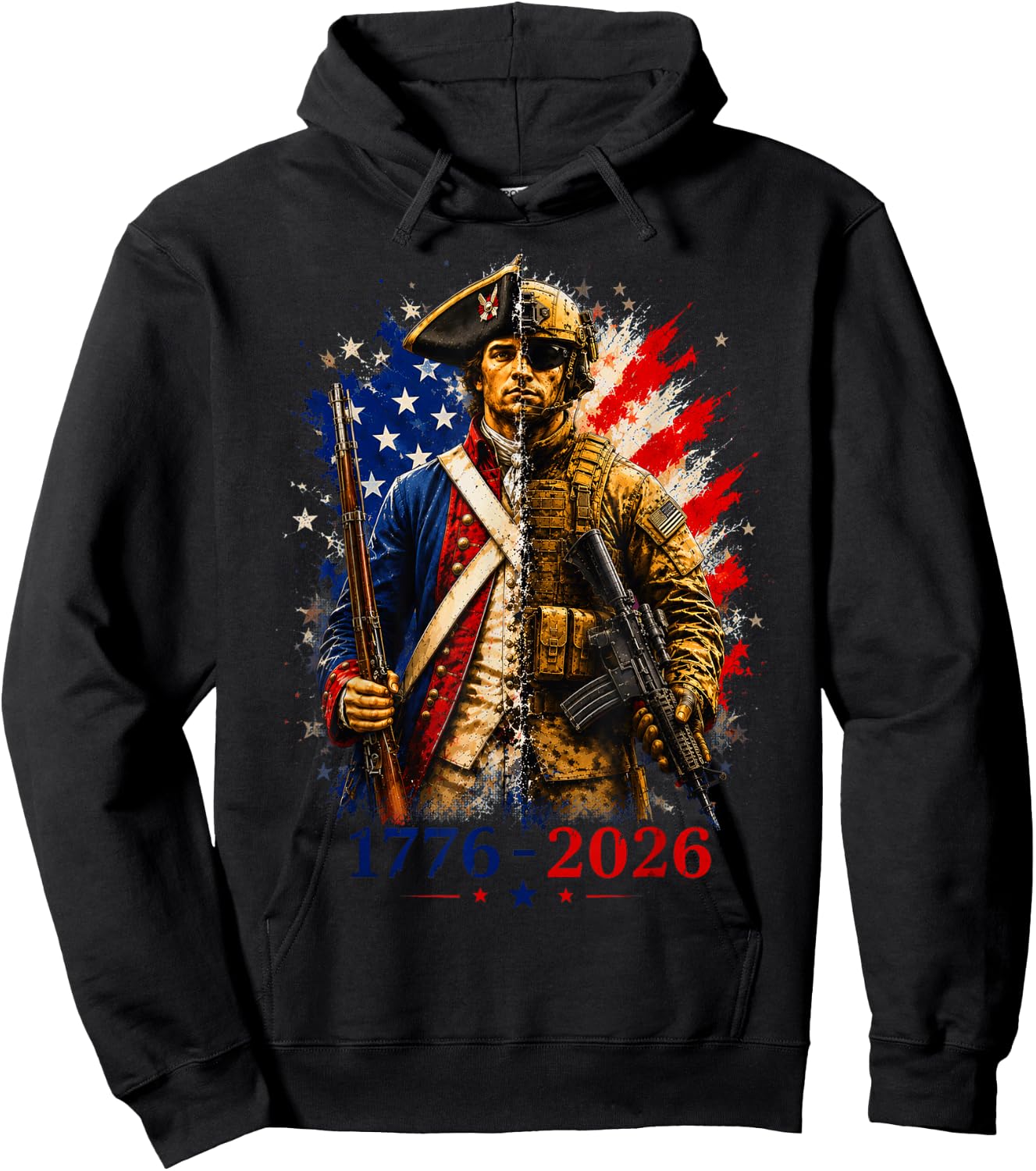 1776-2026 Patriotic Soldier 250th Anniversary America Hoodie - Hoodie | Black