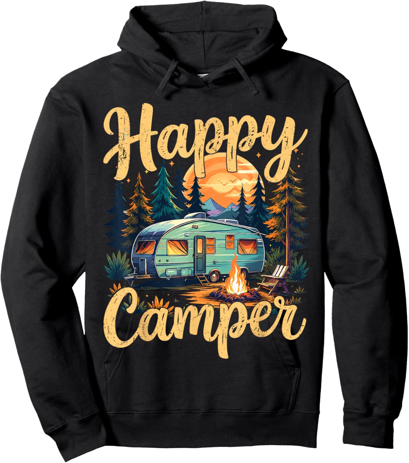 Happy Camper Funny Camping Campfire Toddler Boy Men Women Hoodie - Hoodie | Black