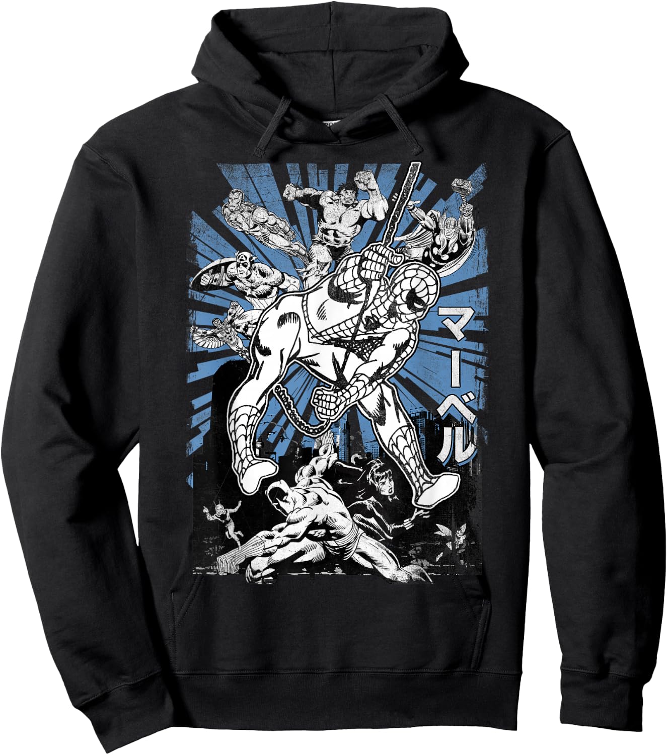 Marvel Avengers Kanji Group Shot Spider-Man Graphic Hoodie - Hoodie | Black