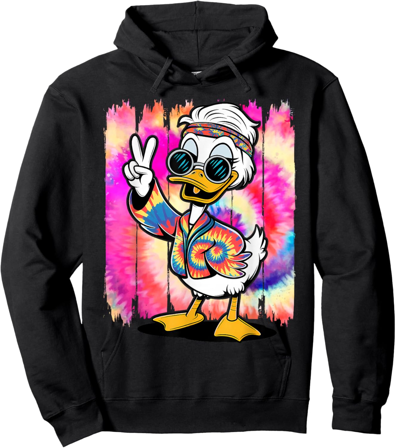 Peace Sign Tie Dye Duck Hoodie - Hoodie | Black