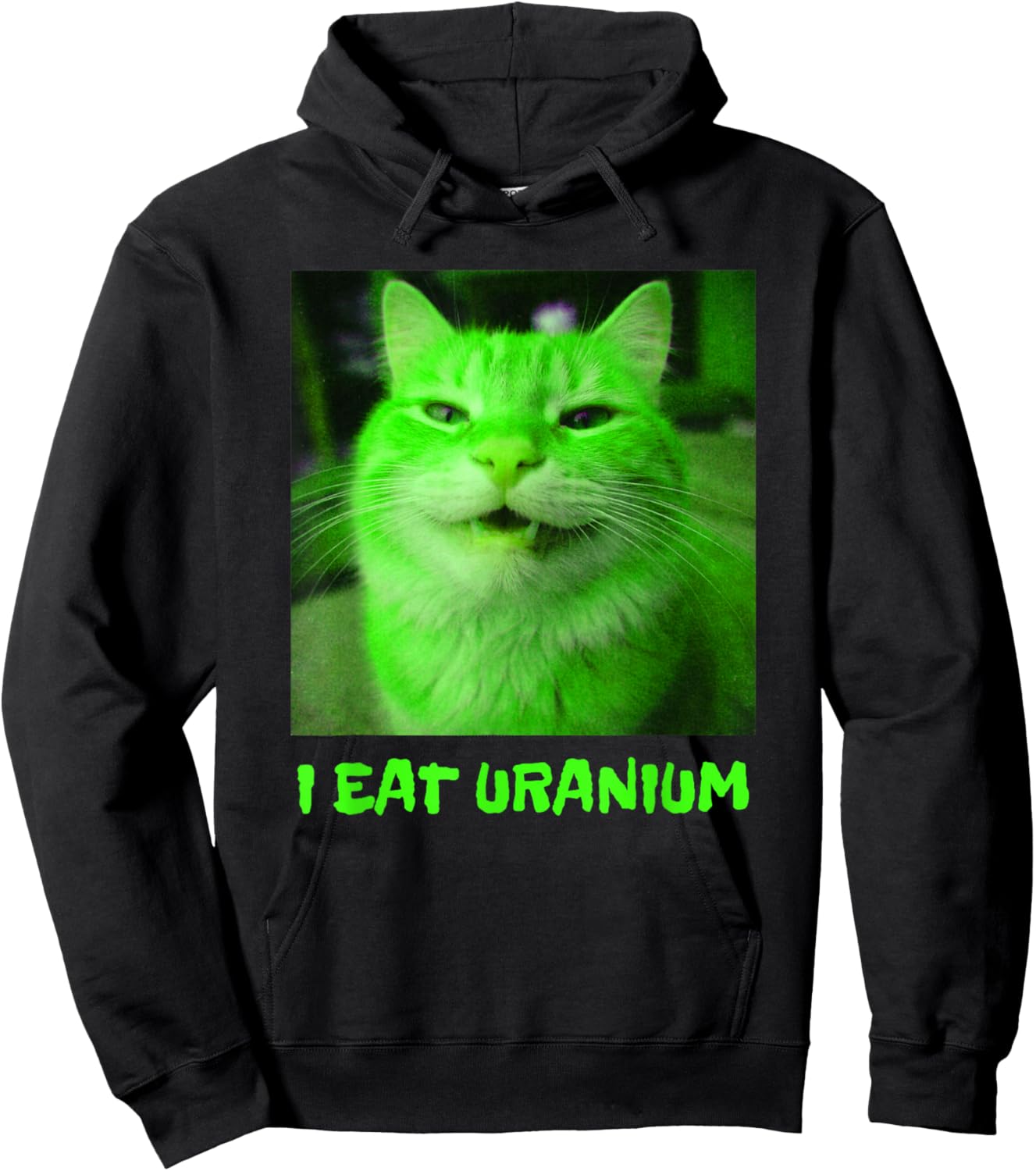 I Eat Uranium Funny Smiling Cat Meme Surreal Absurd Joke Hoodie - Hoodie | Black
