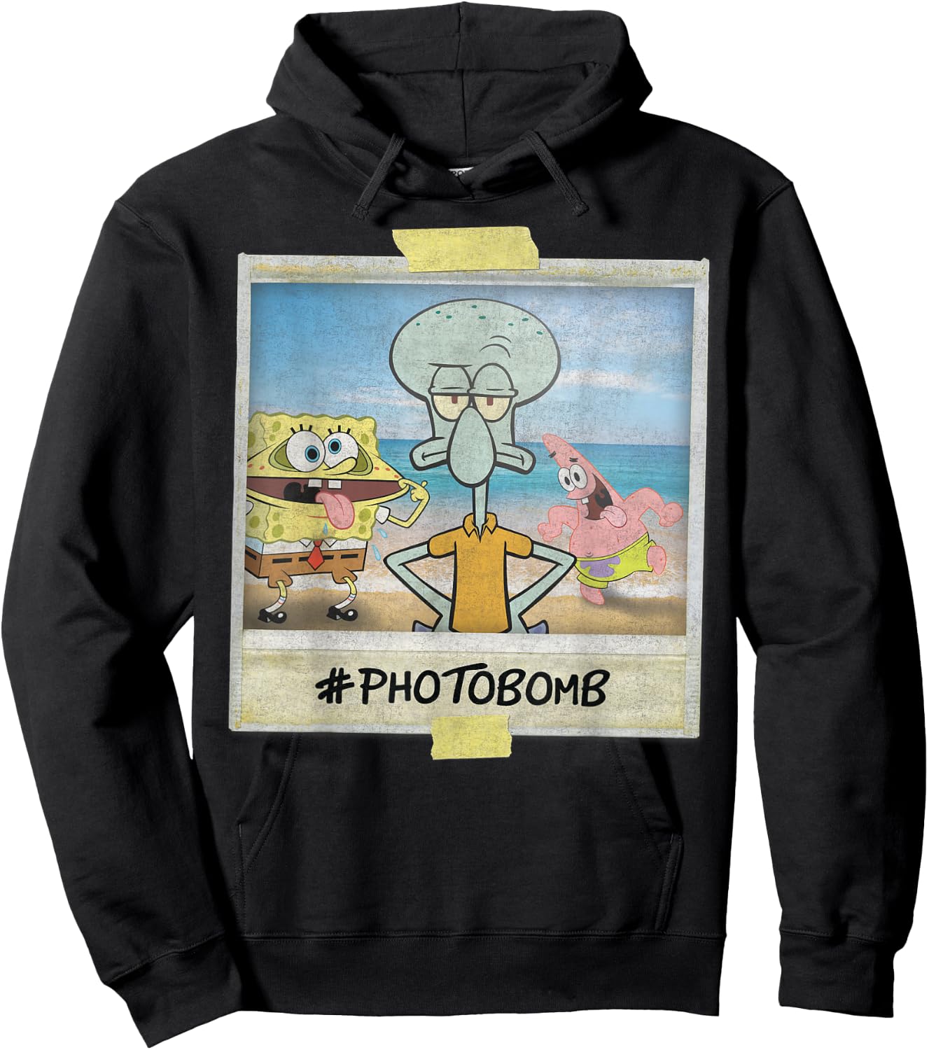 Nickelodeon Spongebob SquarePants Squidward Photobomb Black Adult Boys, -Youth Short Sleeve Hoodie - Hoodie | Black