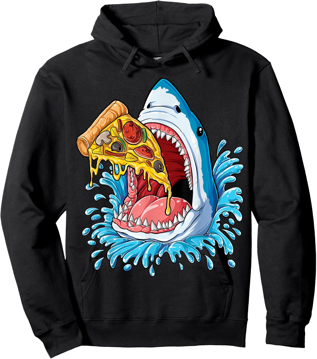 Pizza Eating Shark T shirt Kids Boys Food Lovers Jawsome Hoodie - Hoodie | Black