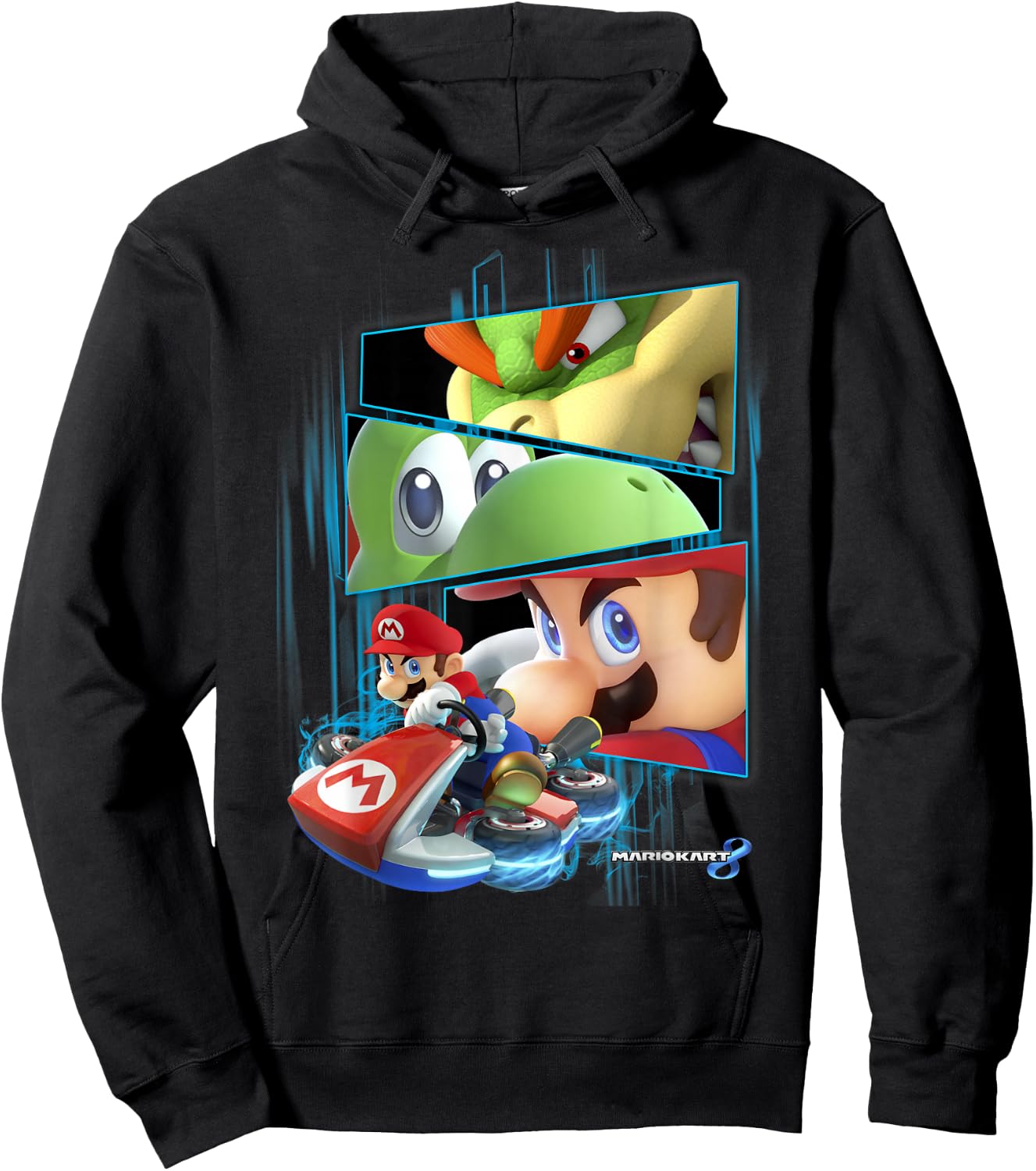 Nintendo Mario Kart 8 Yoshi Bowser Race Eyes Graphic Hoodie - Hoodie | Black
