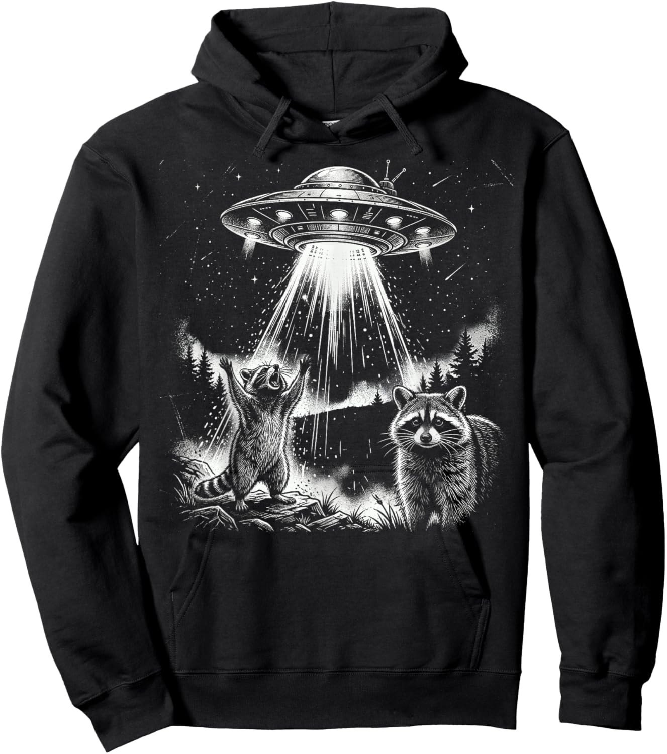 UFO Raccoon Alien Abduction Space Adventure Hoodie - Hoodie | Black