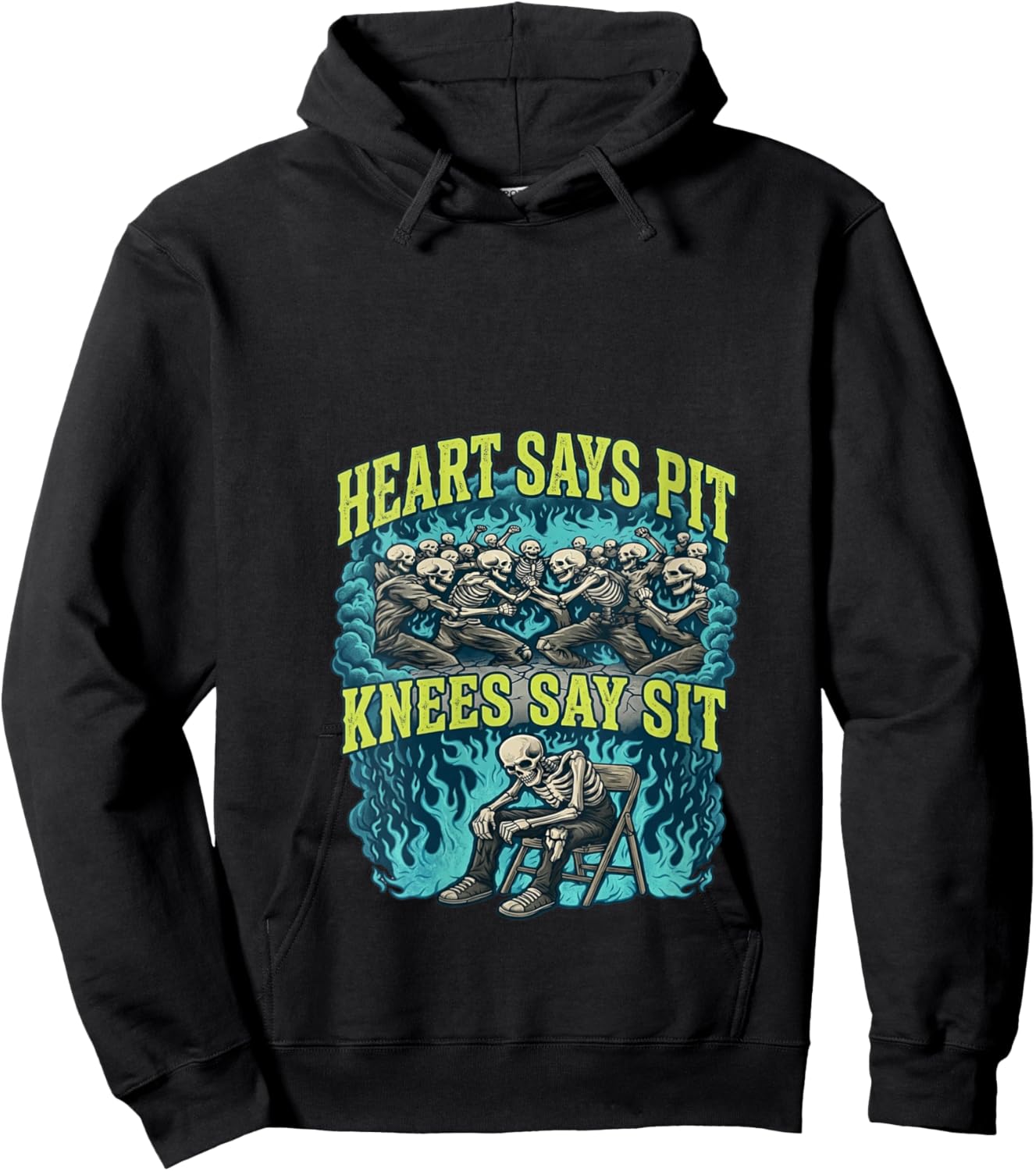 Women's Heart Says Pit Knees Say Sit Skeleton Funny V-Neck Hoodie - Hoodie | Black