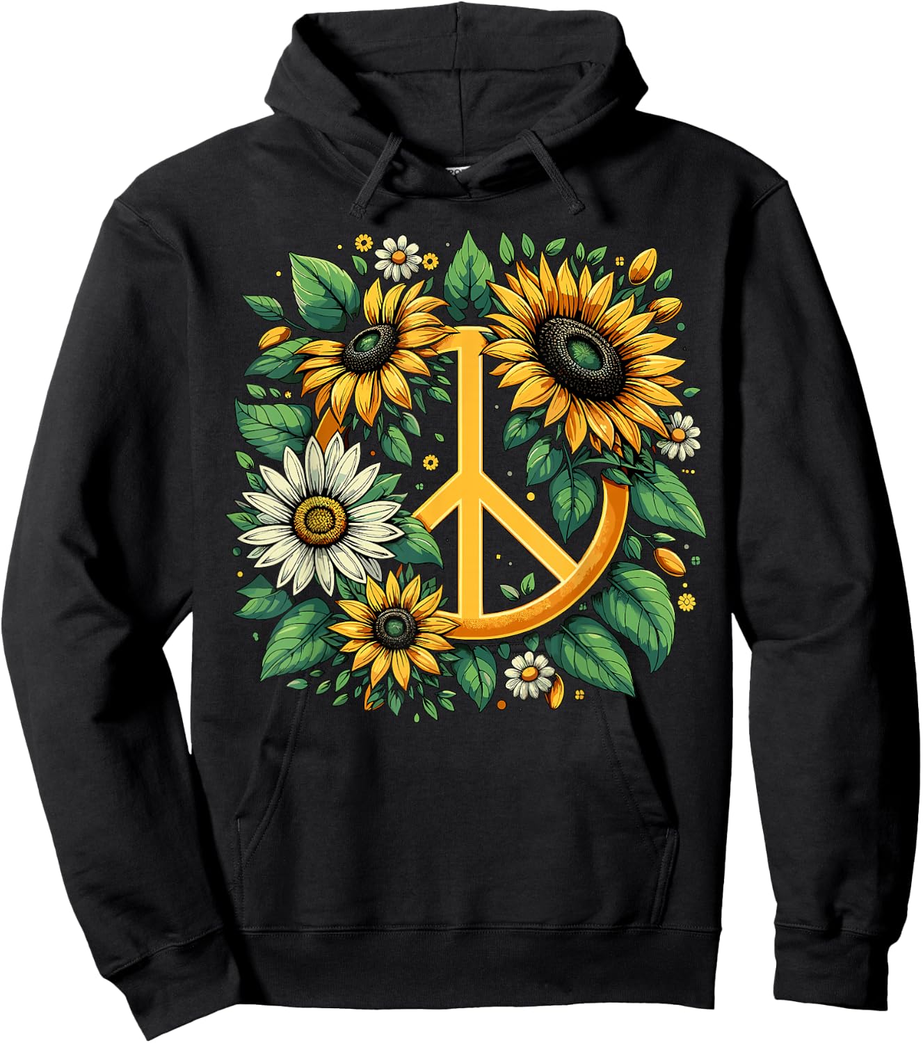 Hippie Peace Sign Flower Sunflower Lovers Hoodie - Hoodie | Black