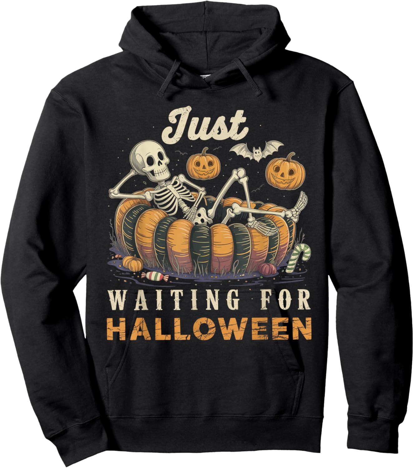 Just Waiting for Halloween Funny Skeleton Spooky Summerween Hoodie - Hoodie | Black