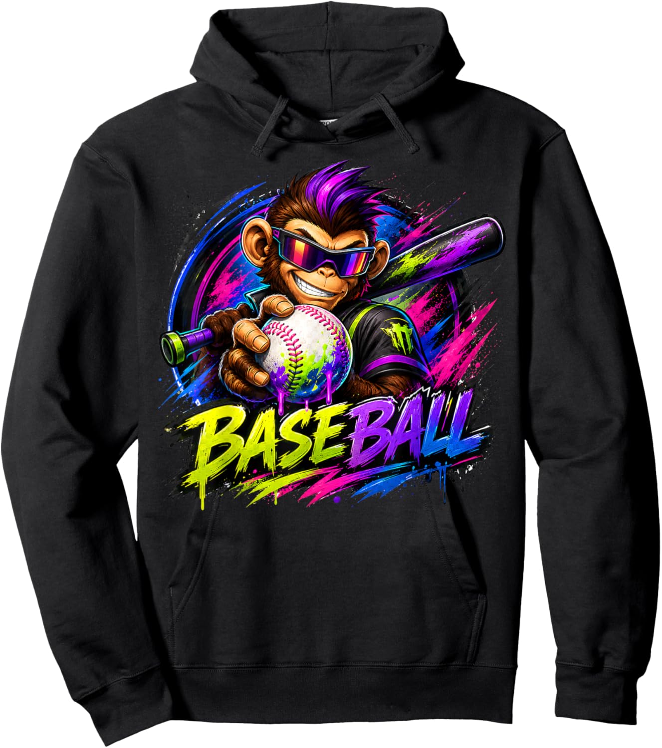 Monkey Funny Animals Baseball Ice Cream Drip Cool Hoodie - Hoodie | Black