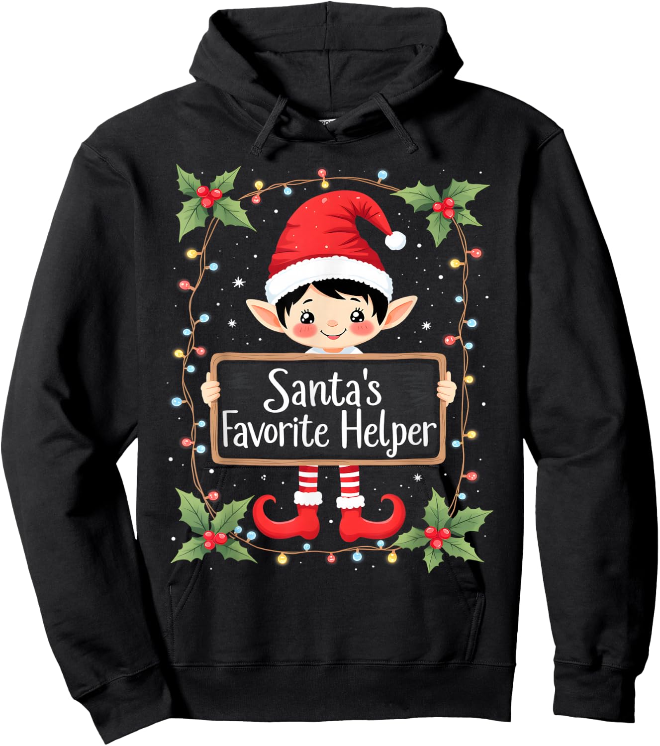 Favorite Santa’s Helper Funny Family Christmas Elf Hoodie - Hoodie | Black