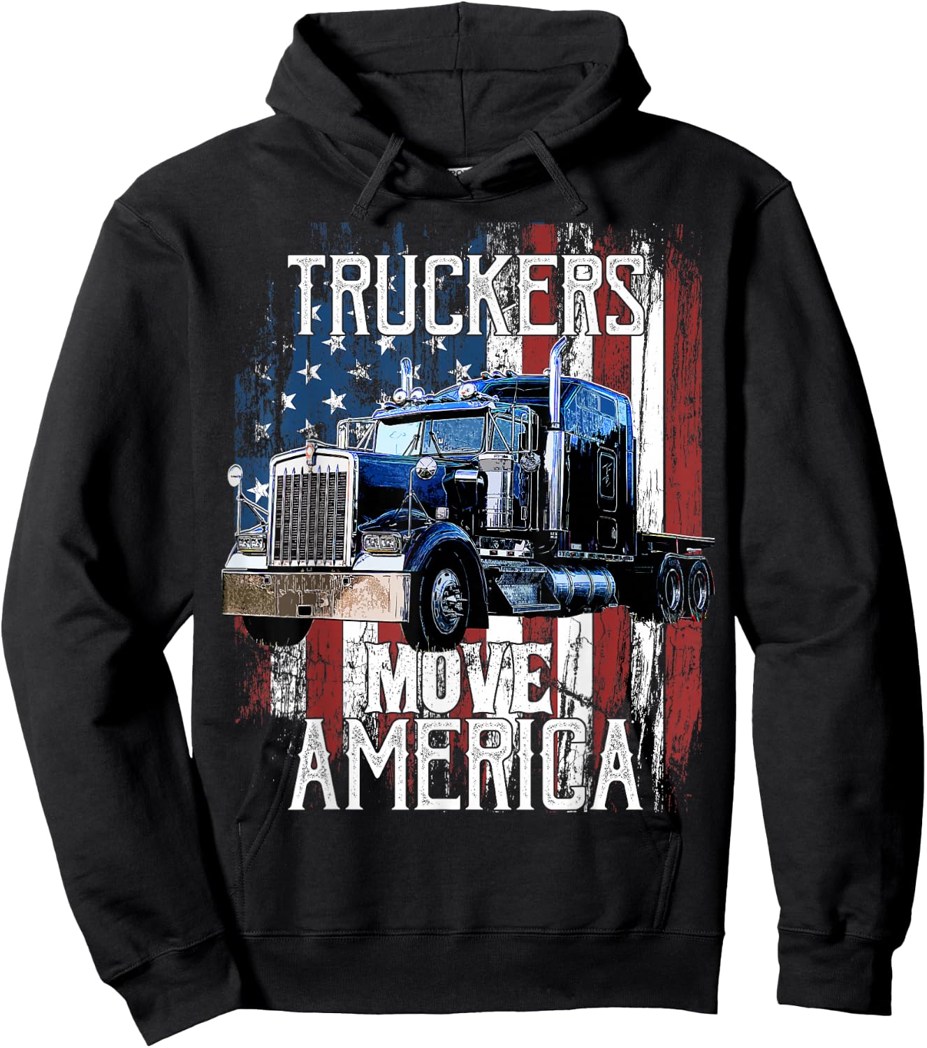 Trucker American Flag Truck Driver Shirt Truck Driver Gift Hoodie - Hoodie | Black