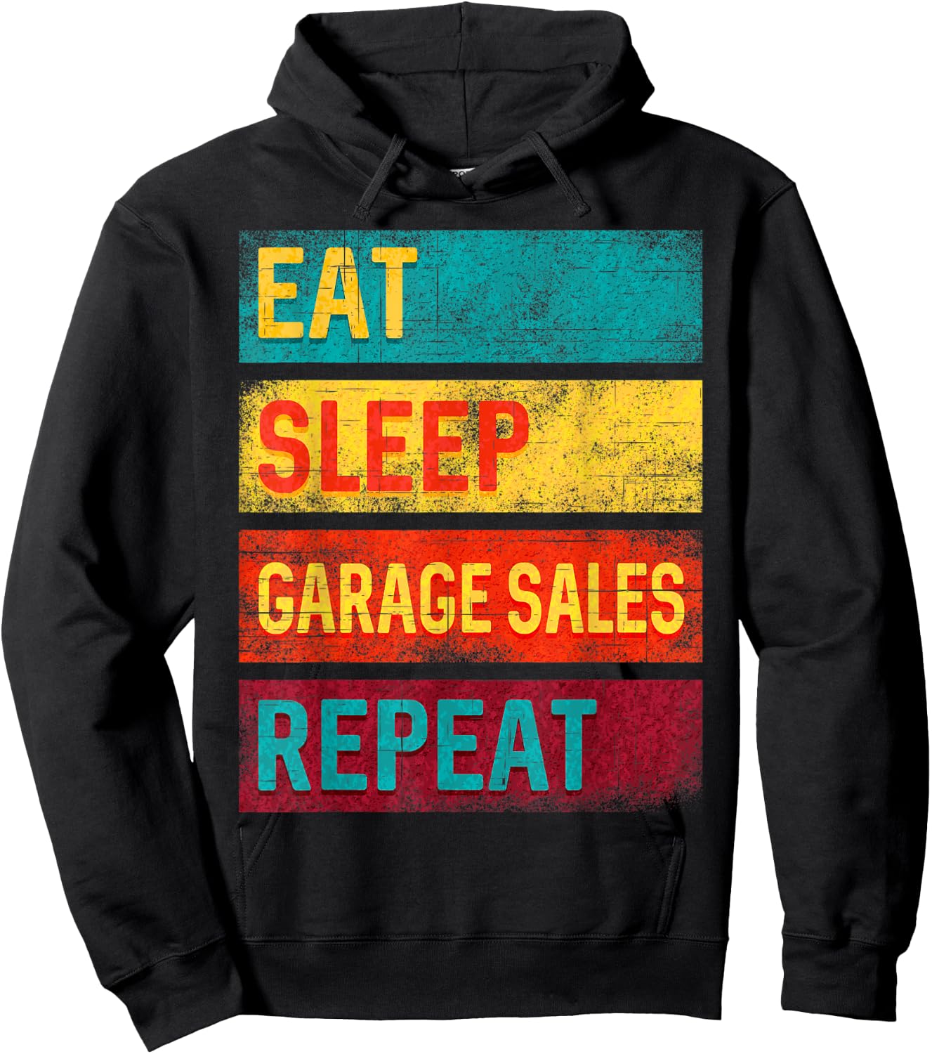 Funny Shopping Gift Eat Sleep Garage Sales Repeat Hoodie - Hoodie | Black